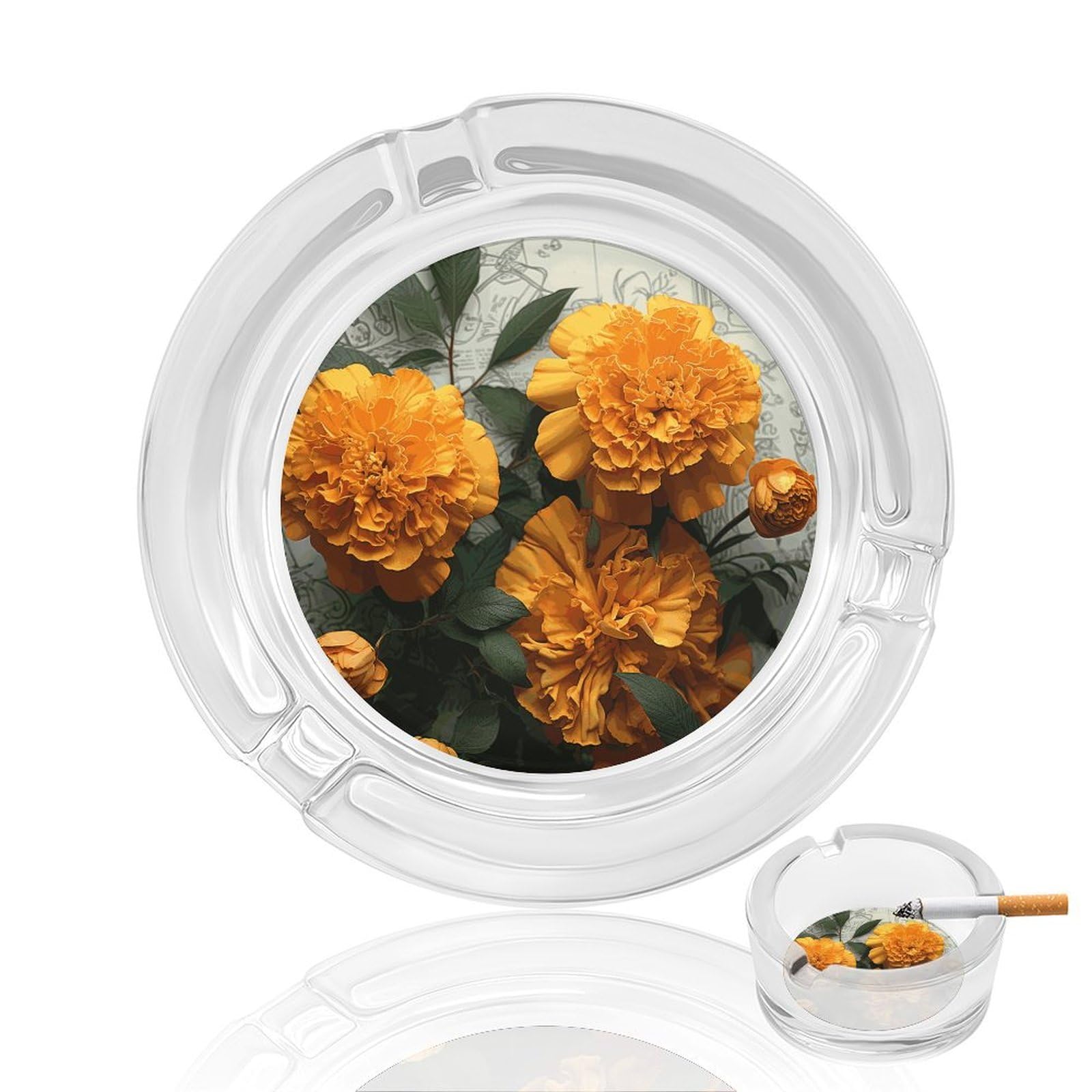 Marigold Ashtray Cigar Cigarette Rest Glass Outdoor Cigar Ashtrays with 3 Grooves Travel Cigar Ashtrays Fancy Cute Cool Ash Tray for Smokers Tabletop