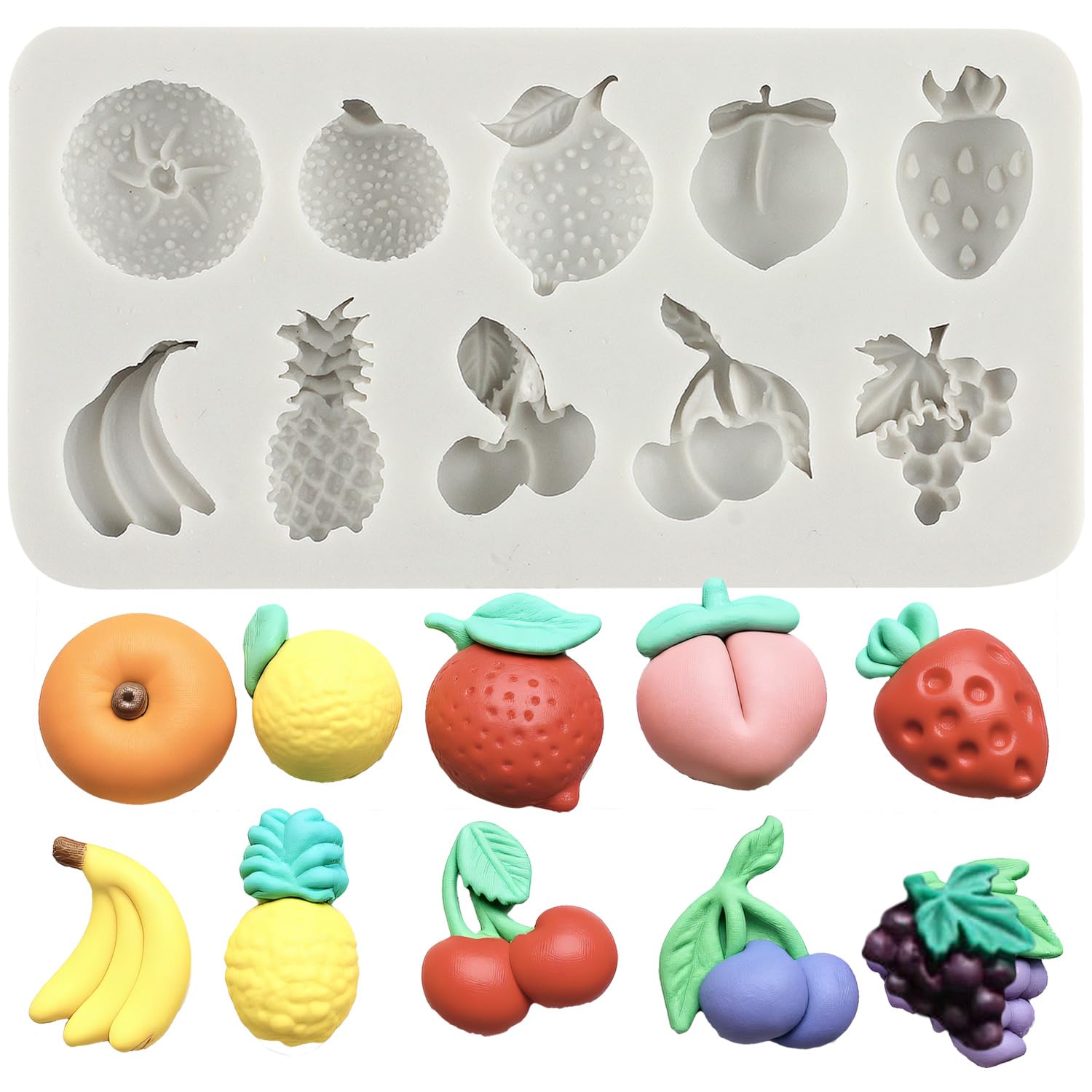 MINFEIDMS Fruit Silicone Mould Banana Lemon Carrot Grapes Strawberry Cherry Chocolate Fondant Moulds For Sugar Cake Decorating Cupcake Topper Candy Gum Paste Polymer Clay