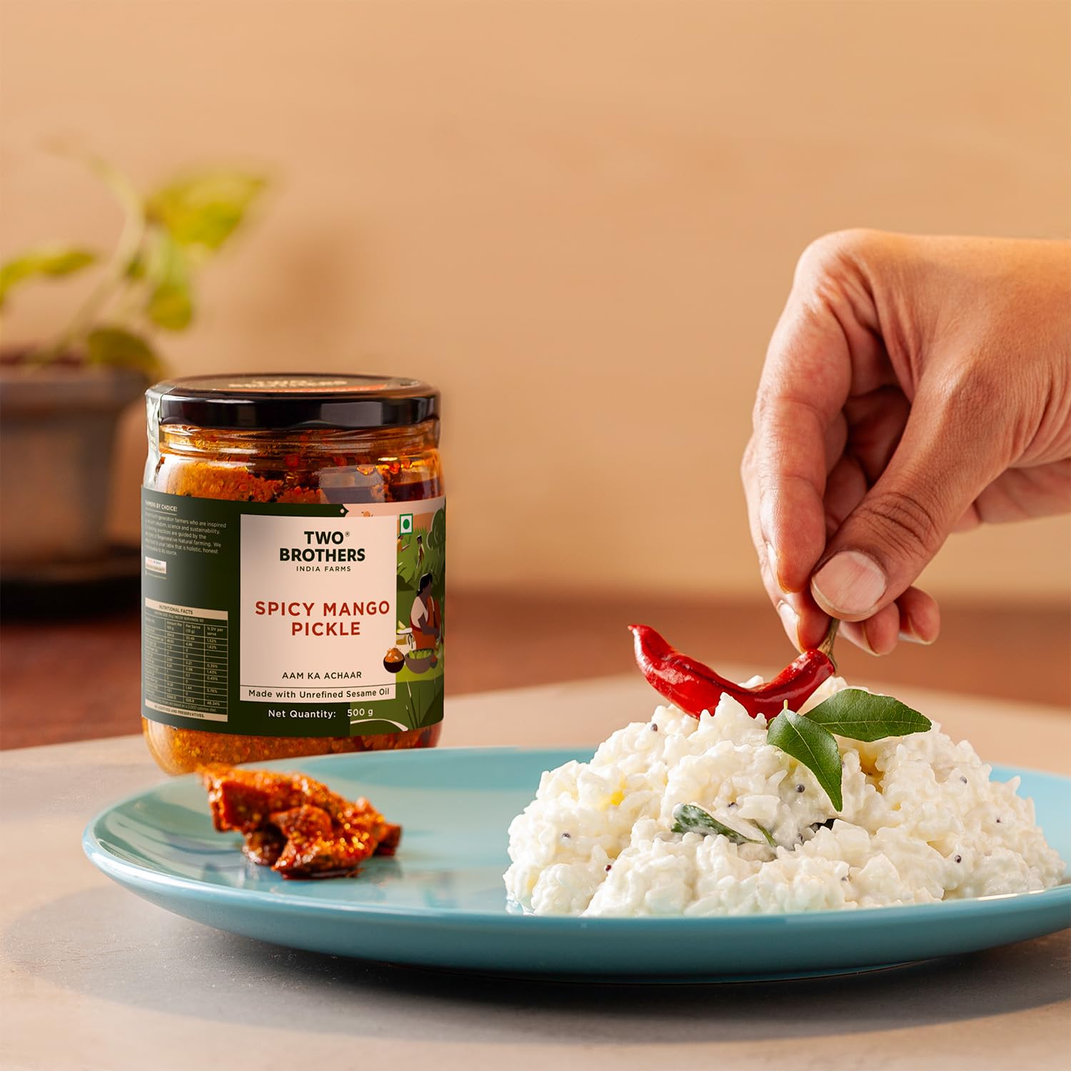 Two Brothers India Farms Spicy Mango Pickle (300 g) Made with Native Gavran Kairi | Cold-Pressed Sesame Oil | No Vinegar, Additives or Preservatives 1