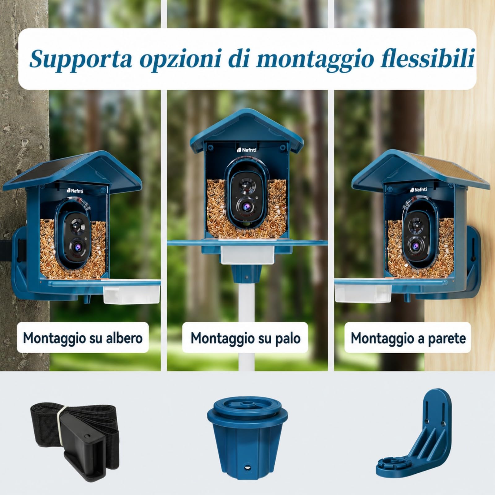 Mangiatoia per Uccelli con Videocamera, Cattura Foto/Video di Uccelli Auto, 2K HD AI Identify Birds, 2.4GHz/5GHz, Regalo per Amanti Degli Uccelli