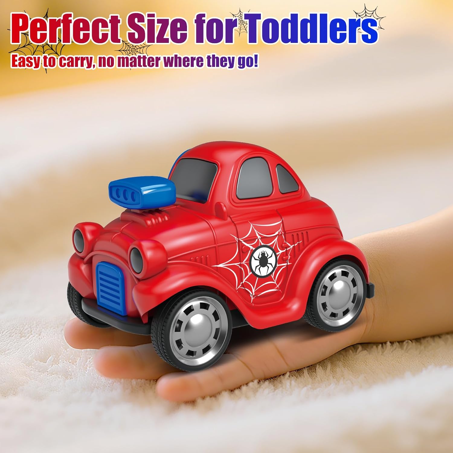 Toy Cars for Toddlers 1-3,Push and Go Cartoon Inertia Car,Friction Powered Race Car for 6-9-12-18 Month,Spider Pattern,Easter Basket Stuffers Birthday Gift for 1 Year Boy Girl Kid
