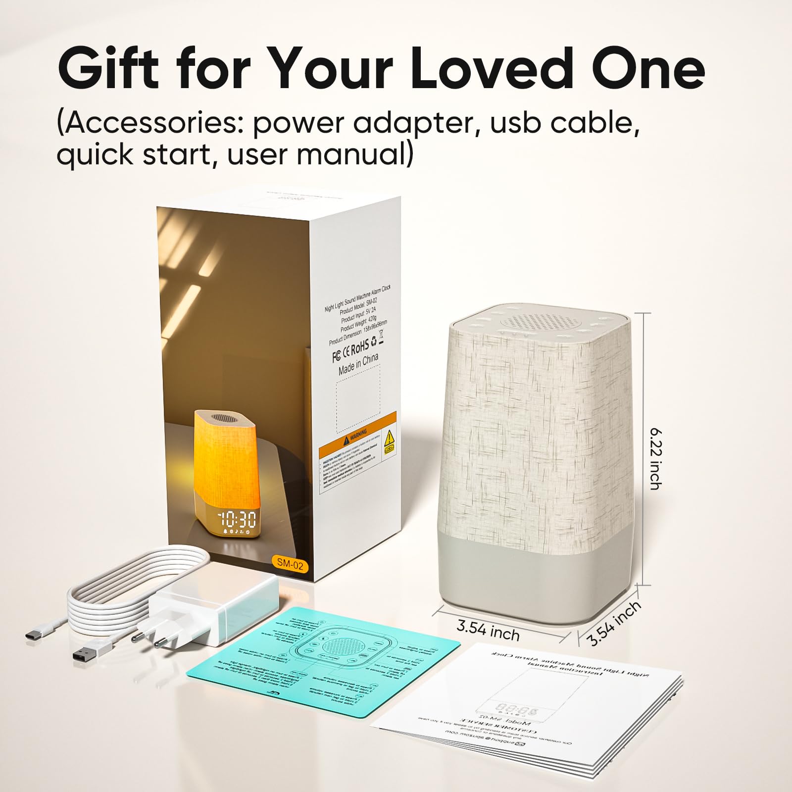 Sveglia con 30 suoni naturali, luce alba, lampada da comodino, dimmabile, ricaricabile, timer, regalo per mamma e papà