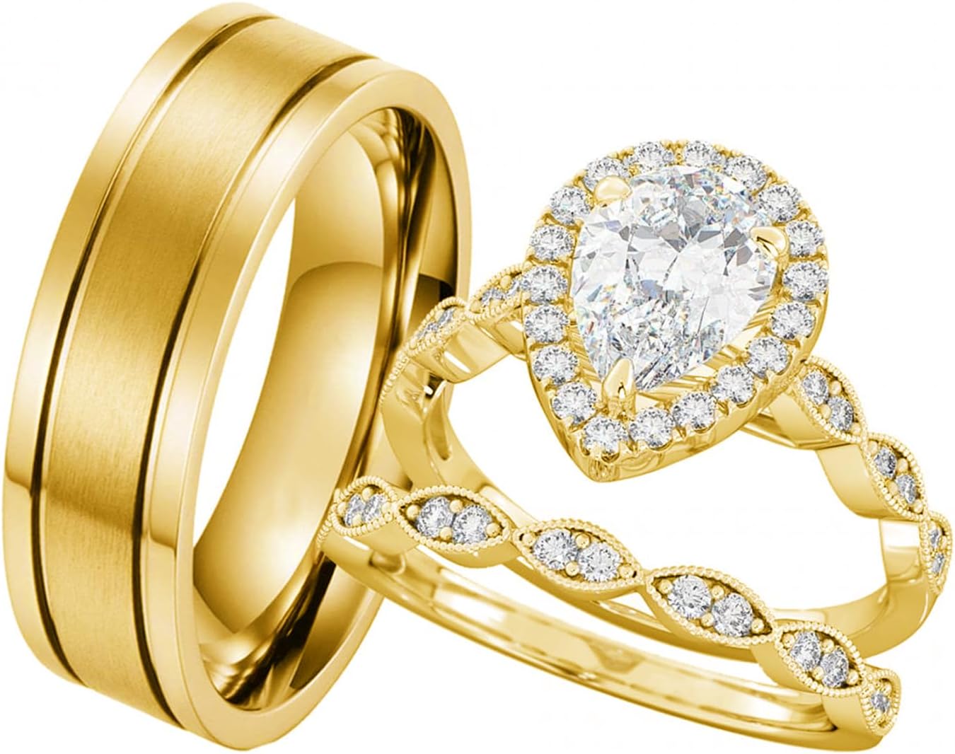 S925 10k/14k/18k Real Gold Moissanite Couple Ring Set For Men and Women, 1-3 CT Pear/Asscher/Emerald Cut Moissanite Wedding Couple Ring Set D Color VVS1 Clarity Anniversary Engagement