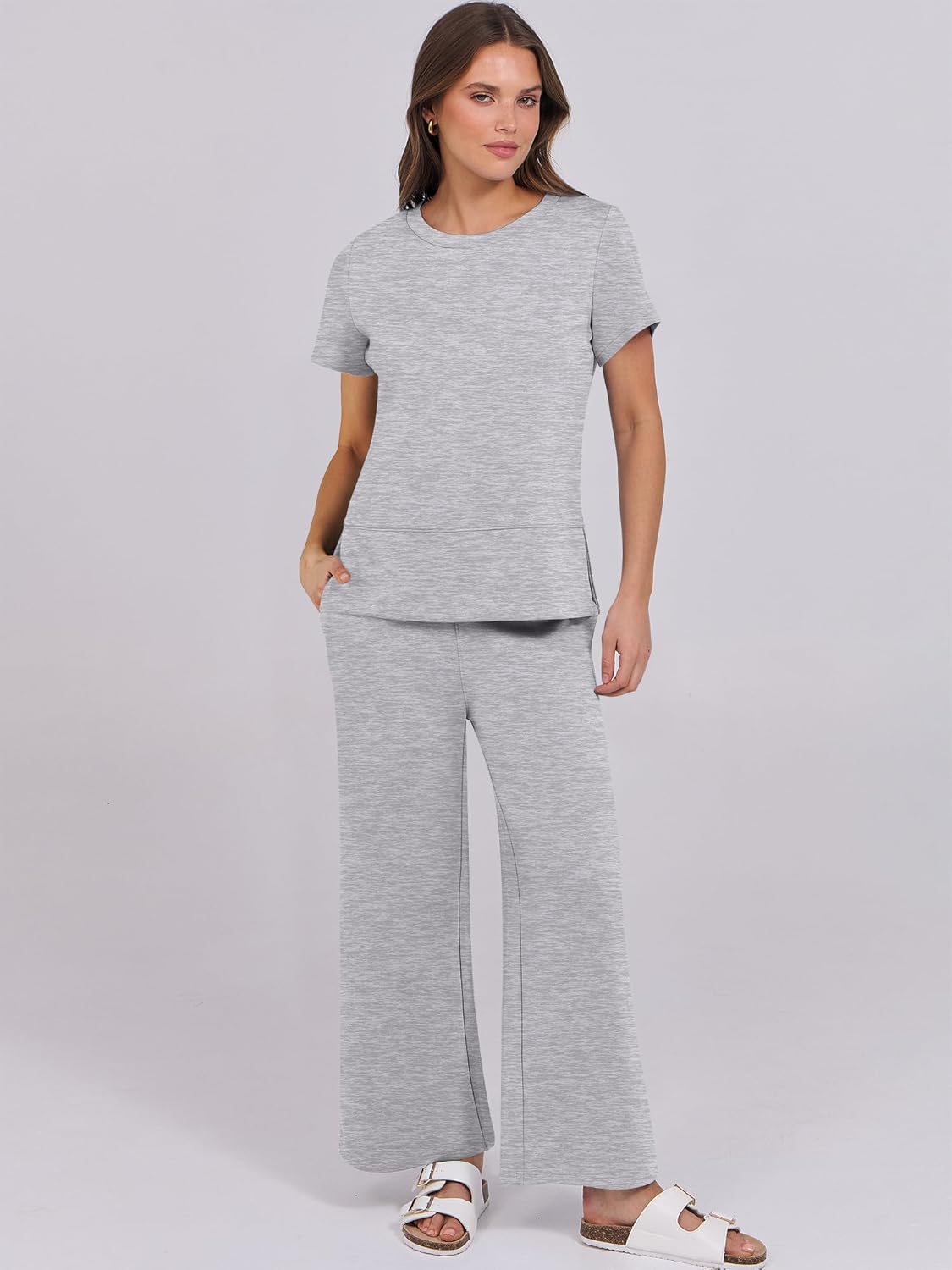 ANRABESS Women 2 Piece Lounge Sets Summer Travel Sweat Outfits Short Sleeve Wide Leg Casual Matching Tracksuits Clothes - Image 6