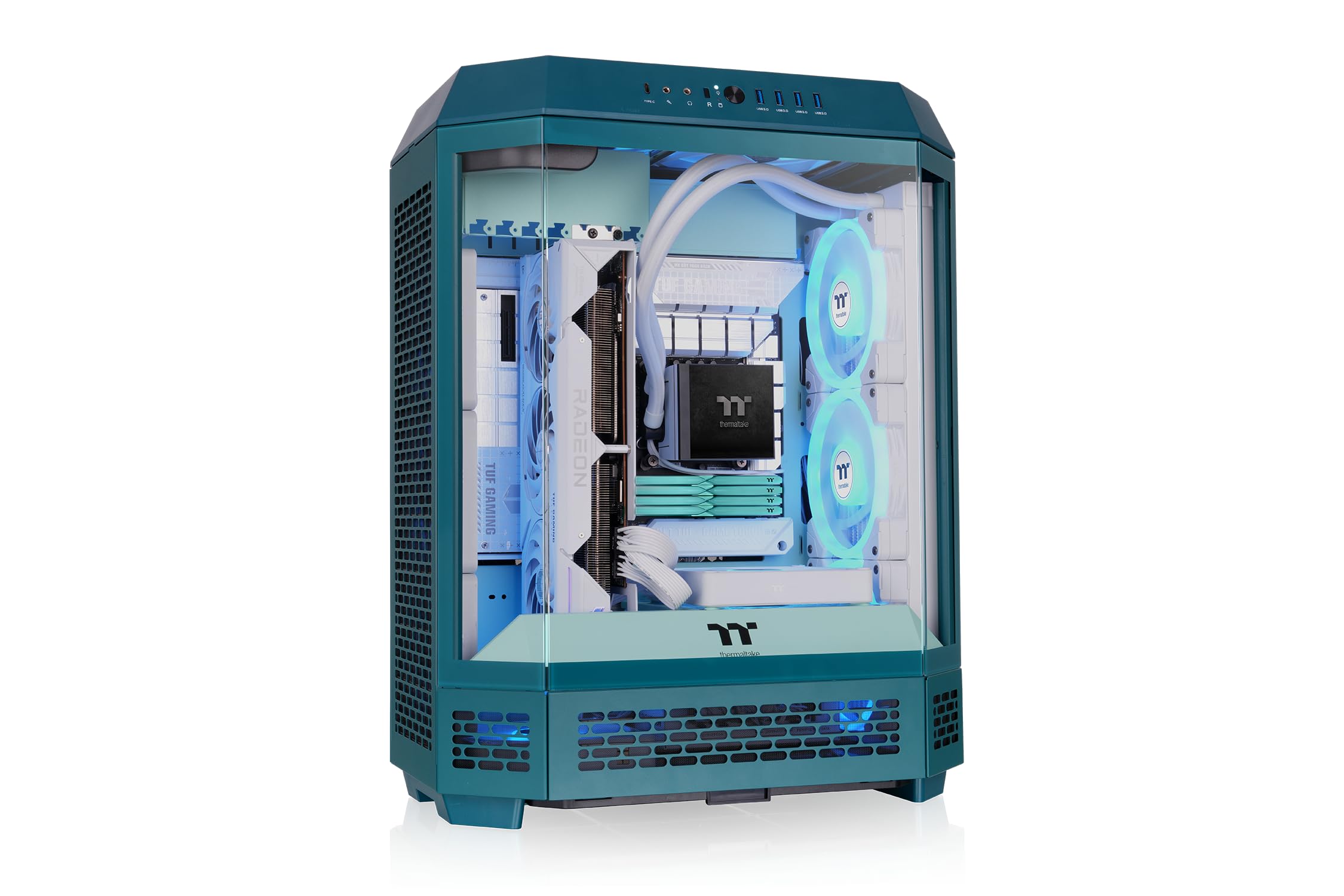 Thermaltake The Tower 600 | Ośmiokątna obudowa typu mid tower ATX | 2 fabrycznie zainstalowane wentylatory 140 mm | Wentylacja pionowa | Niebiesko-zielony Teal