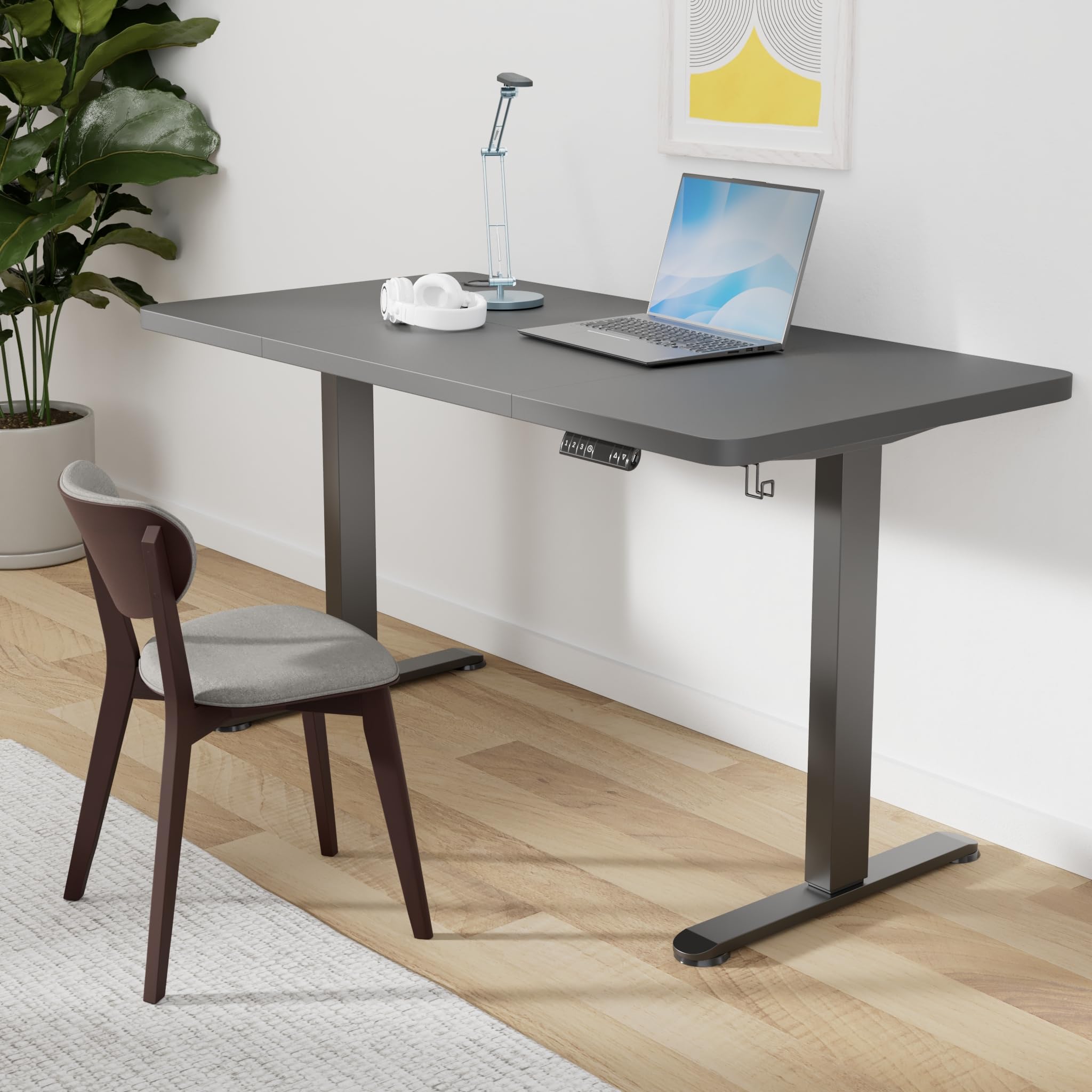 TRIUMPHKEY Scrivania Elettrica Regolabile in Altezza, 160 x 80 cm, 3 Funzioni Memoria, Porta USB, Con 2 ganci, Tavola Splice Standing desk, In Piedi Adatta Per Casa E Ufficio, Nero+Nero