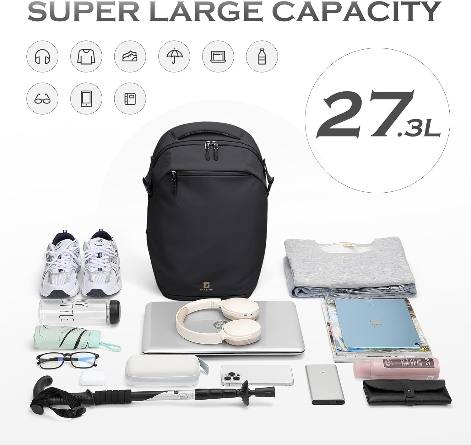 GOLF SUPAGS Basic Multipurpose Casual Backpack Laptop Compartment Water Resistant for Travel Hiking Sport Work Daypack Bag (Black) - Image 6