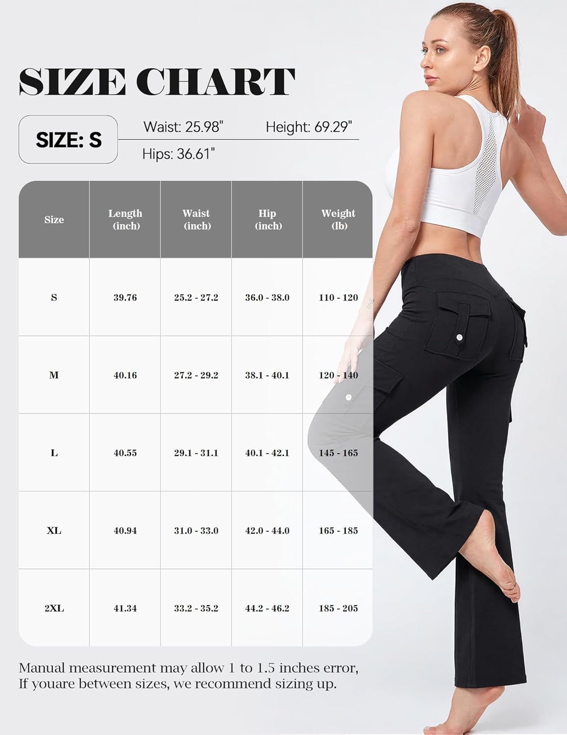 Women Workout Flare Leggings with 4 Pockets High Waisted Tummy Control Butt Yoga Pants Cargo Bootcut Leggings