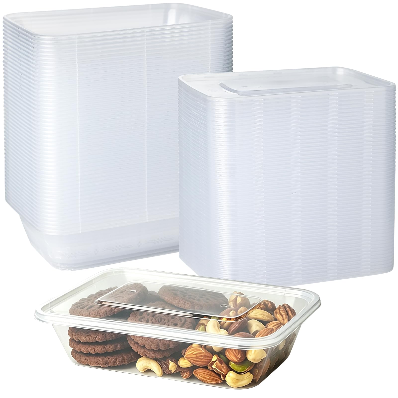 Lekeeu Plastic Microwave & Freezer Safe Containers with Lids 50Pack Takeaway Meal Prep Containers Reusable 650ML Catering Grade Food Storage Boxes with Lids BPA-Free