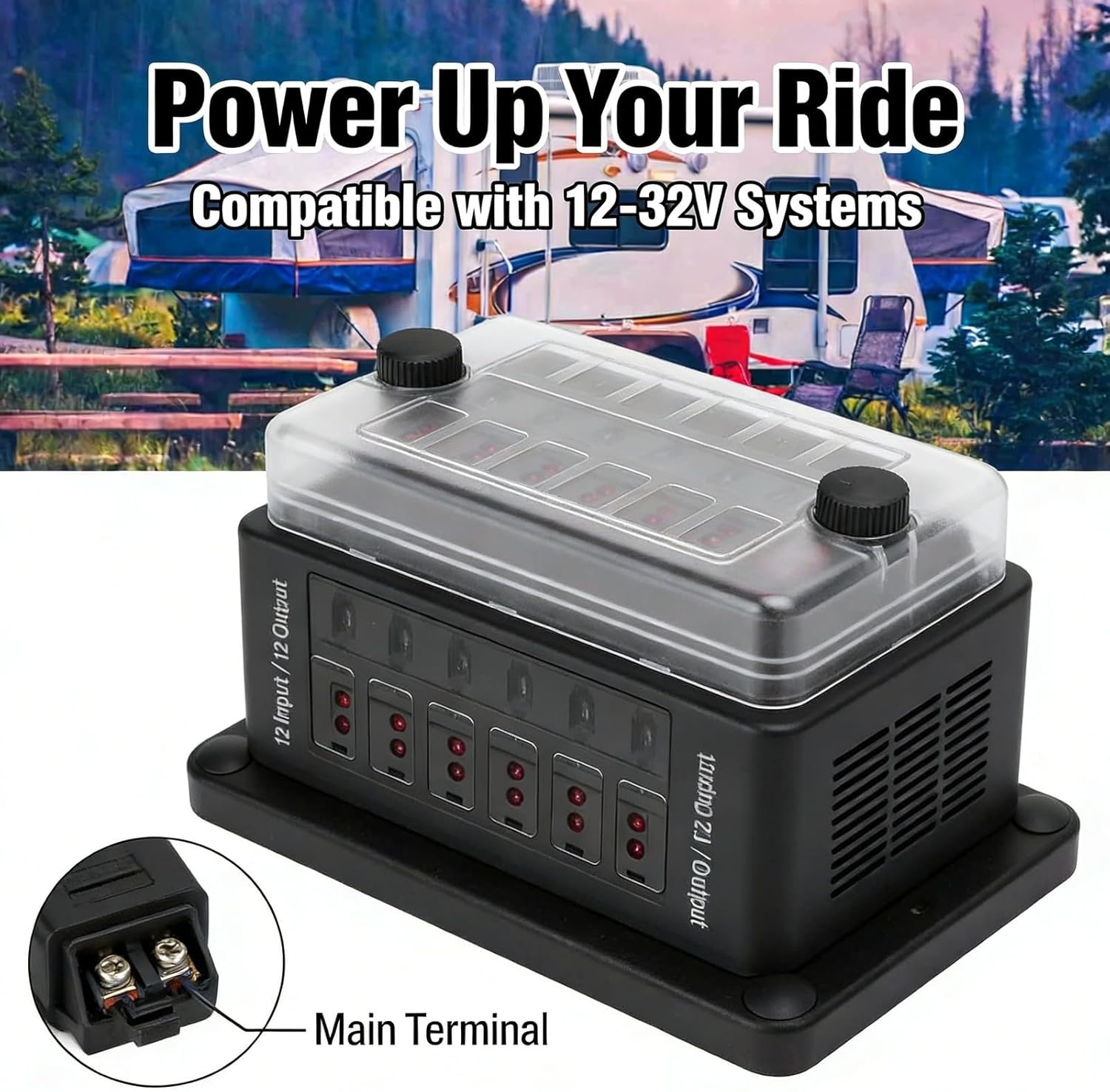 12 Way Fuse Block, Waterproof ATO ATC Fuse Box with LED Indicator, 12-32V for Car Marine Boat RV Truck - IP66 Sealed, Flame Retardant Material, Easy Fuse Replacement
