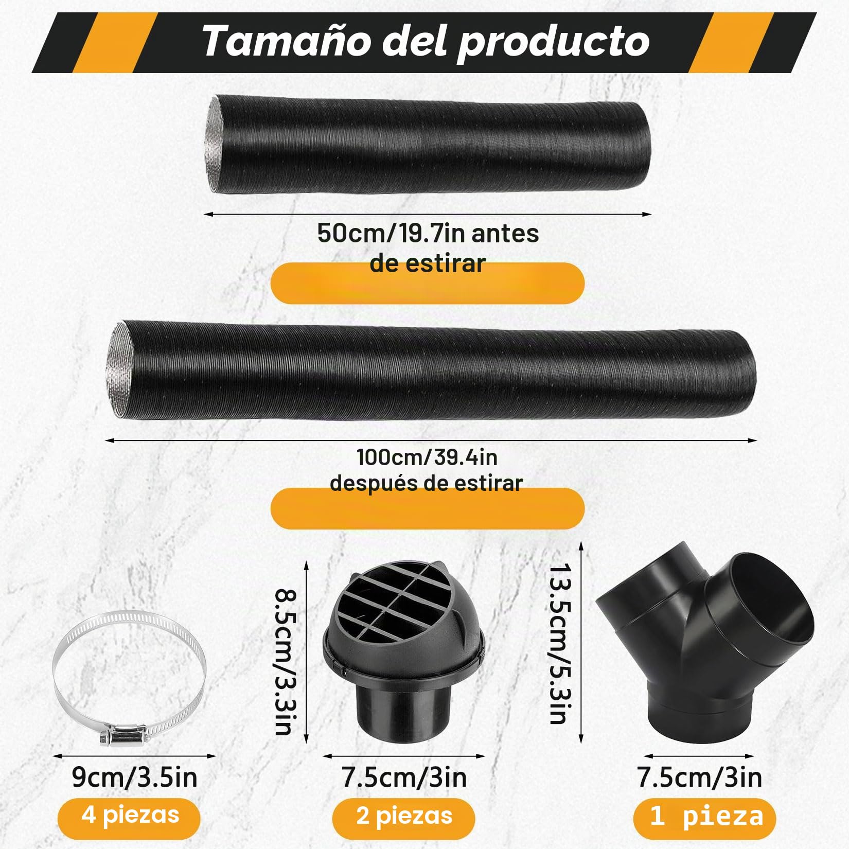 Accesorios para calefacción de estacionamiento diésel, 75 mm, juego de tubos en Y, manguera de calefacción para coche, tubo de calefacción, salida de aire caliente, juego de clips para