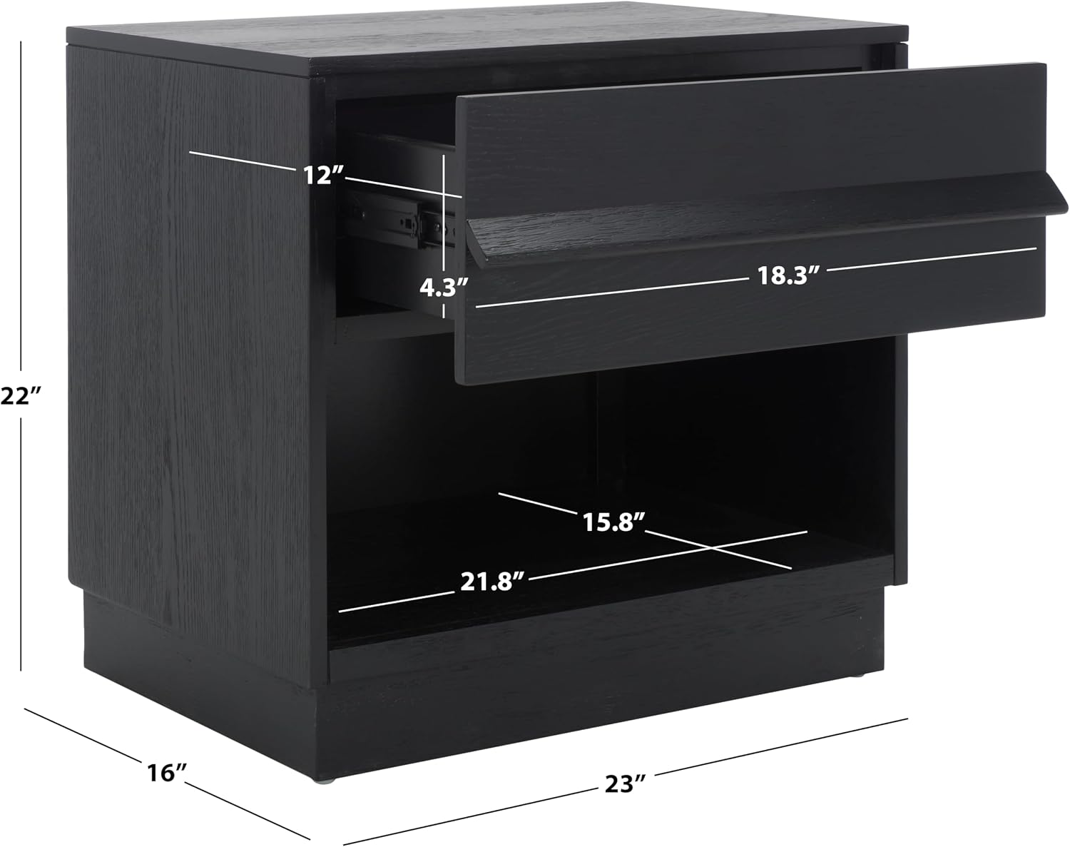 SAFAVIEH Couture Collection Deirdra Black 1-Drawer 1-Shelf Nightstand (Fully Assembled)