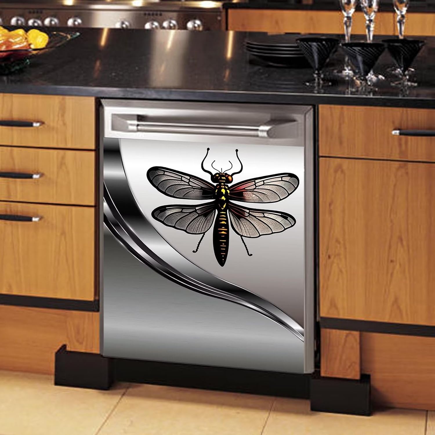 Stainless Dishwasher Covers For The Front Magnetic,Farm Dragonfly Vinyl Decorative Dishwasher Magnet Cover Door Panel Decal,Refrigerator Sticker Easily Trimmable Magnetic 23"x26"