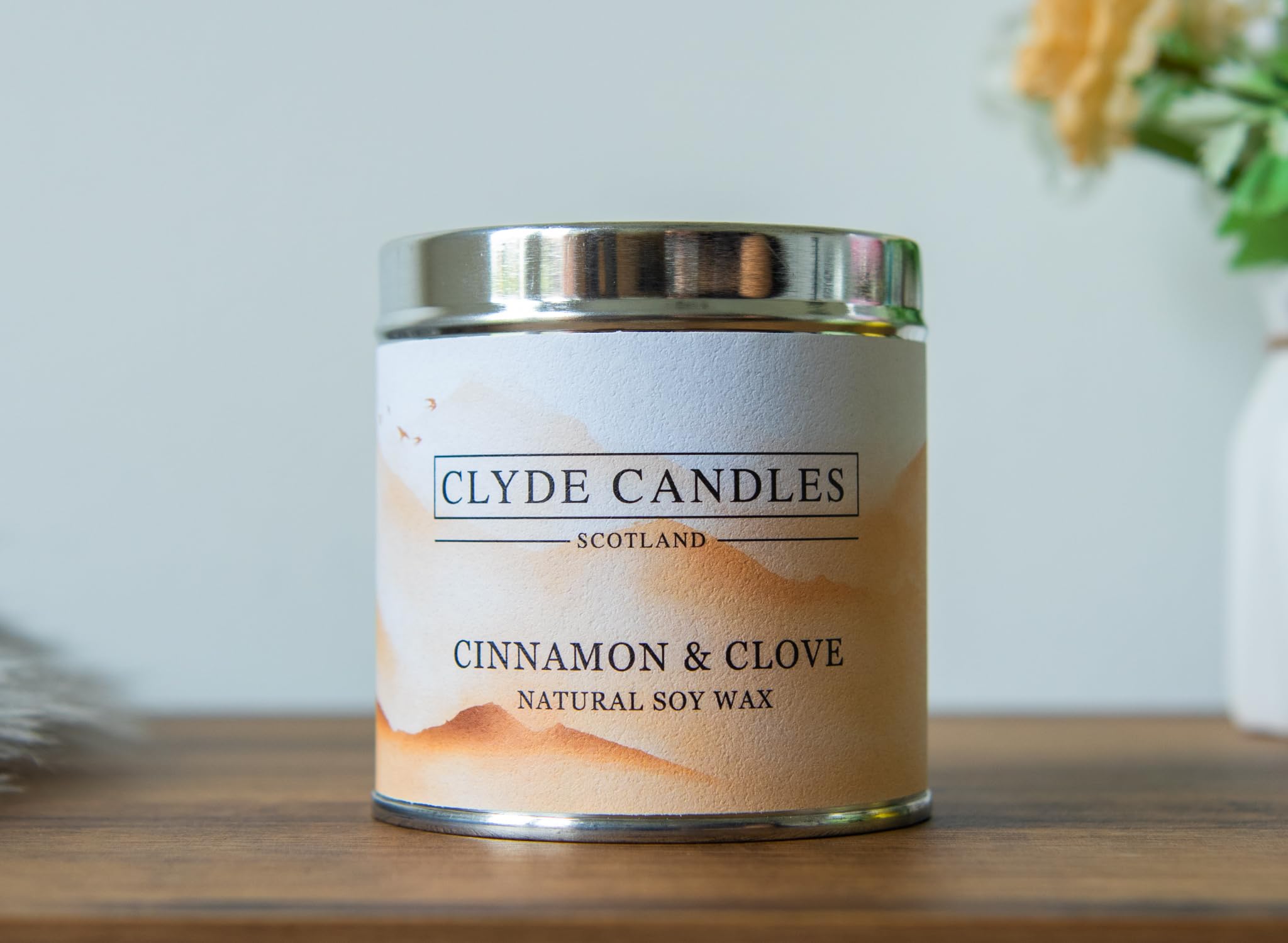 Clyde Candles Orange Natural Soy Candle Tin - Scotland - Vegan Scottish Gifts, British Made (Cinnamon And Clove)