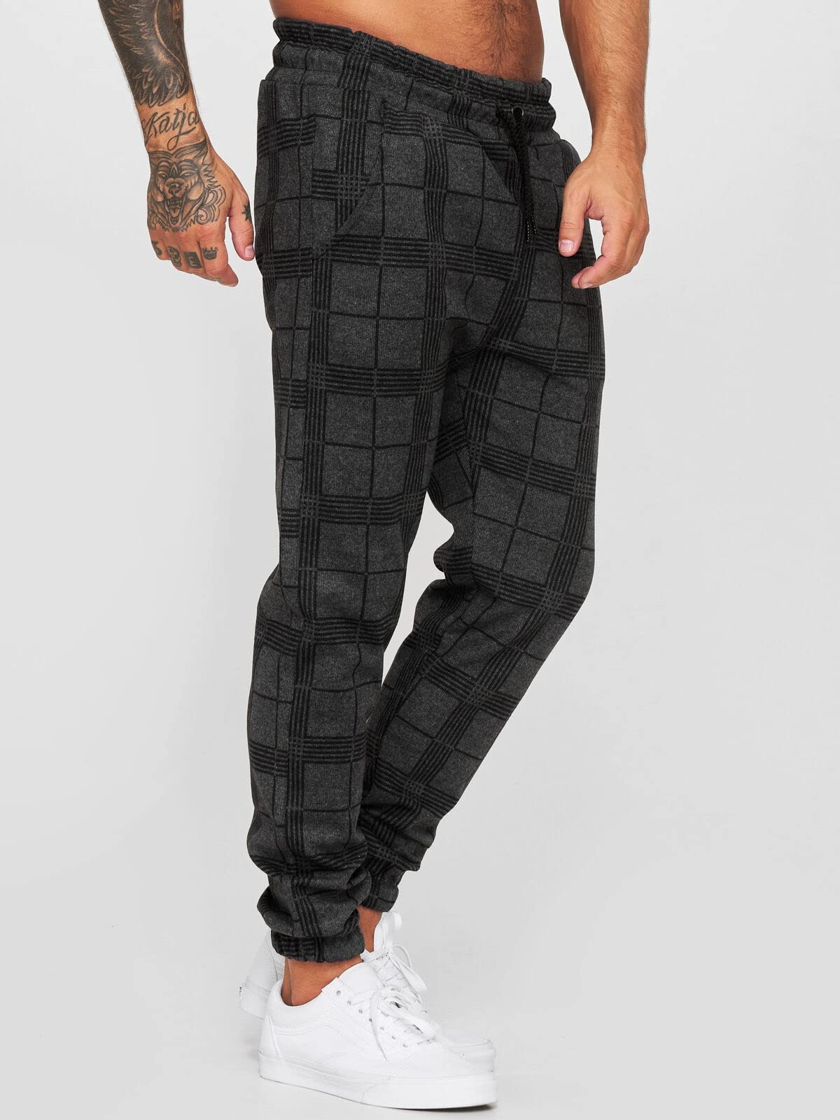 Bawełniane Spodnie Dresowe W Kratę Slim Fit Z Kieszeniami