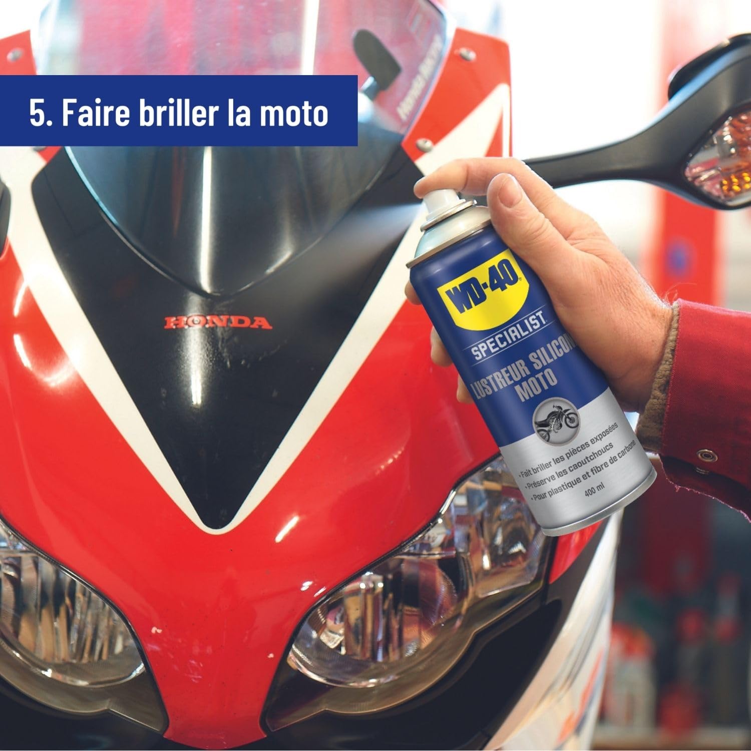 WD-40 SPECIALIST Kit d'entretien Moto Complet - Pack de 5 produits + outils | Kit des essentiels de l'entretien moto - Nettoyer, lubrifier et faire briller la moto - Brosse et chiffon inclus