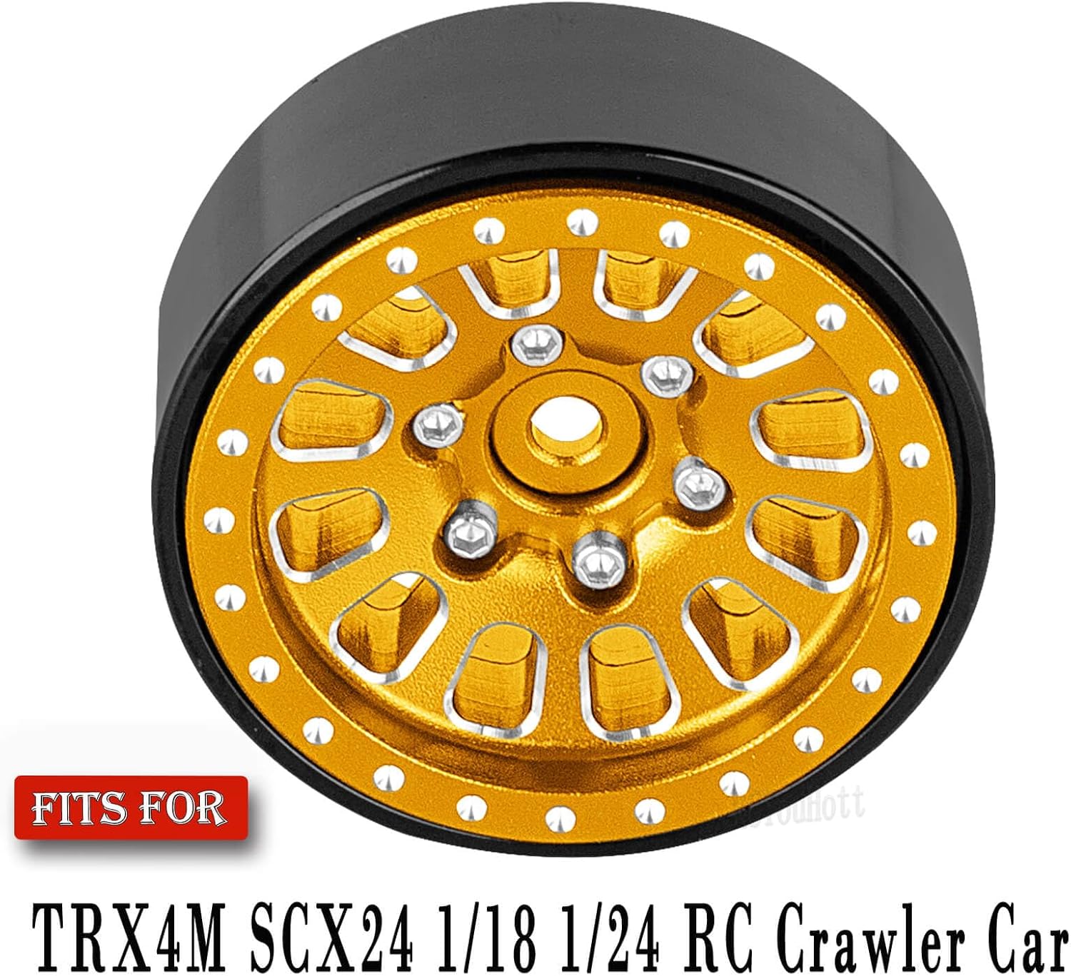 1.3" Beadlock Wheel Rims for TRX4M 1/18 SCX24 1/24 RC Crawler Car,(4PCS) Aluminum RC Truck Tires Wheels Rims,Yellow