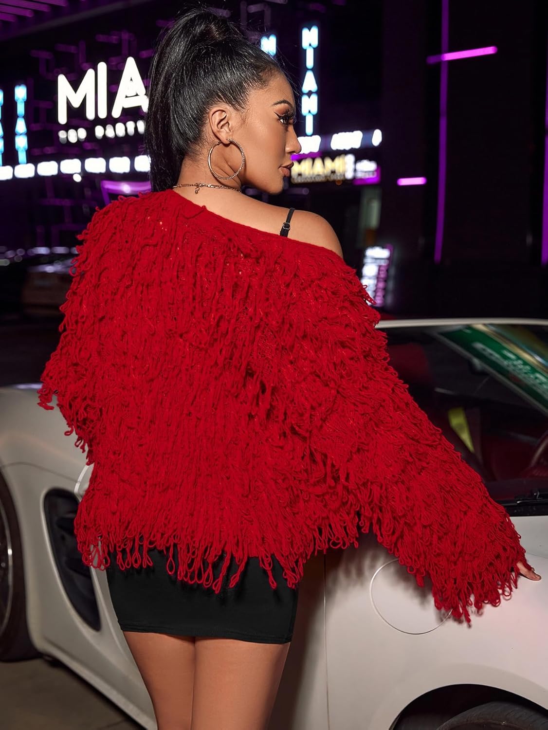 WDIRARA Women's Shaggy Knit Duster Cardigan Long Sleeve Open Front Cardigan Sweater - Image 2