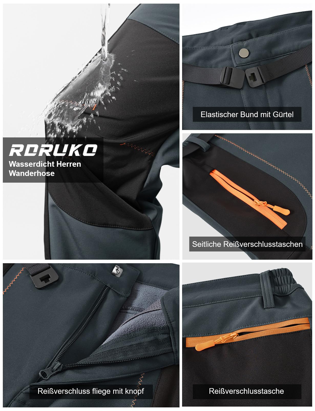 Rdruko Pantaloni da sci da uomo, impermeabili, invernali, in softshell, antivento, caldi, invernali, imbottiti, per snowboard, trekking, con tasche