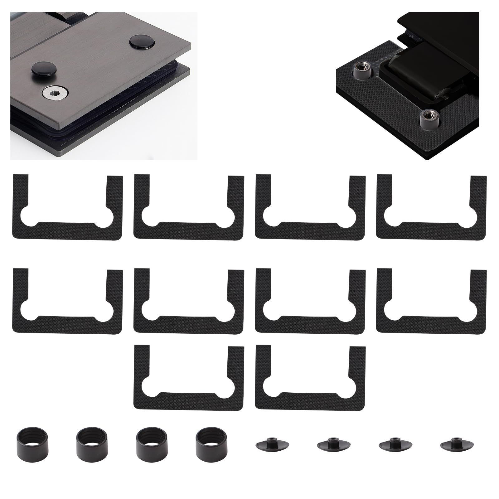 UFURMATE Gasket Replacement Kit for Hinges, Rubber Shower Doors Hinge Replacement Part Black Anti-Slip Gasket Glass Hinge Replacement Kit, 10PCS Gaskets & 4PCS Rings & 4PCS Decorative Covers
