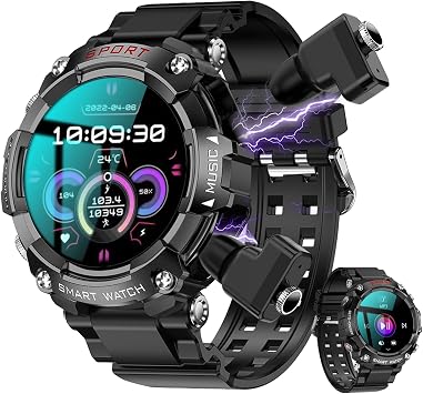 Smart Watch with Earbuds for Men Women,1.52" HD Screen,9D Sound,Fitness & Sleep Monitor, Bluetooth Call, Message notifcation, Android Phones and iOS Compatible, Rugged Durability SmartWatch