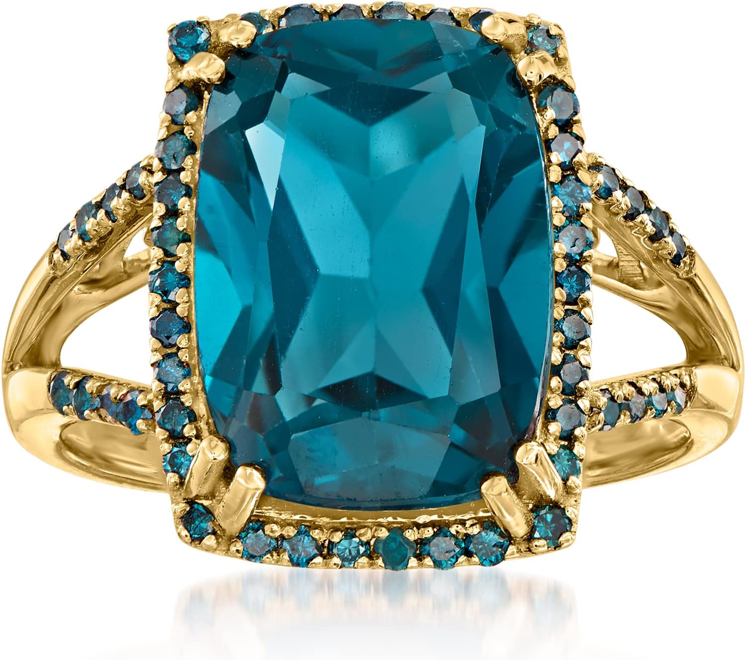 Ross-Simons 9.75 Carat London Blue Topaz and .30 ct. t.w. Blue Diamond Ring in 14kt Yellow Gold