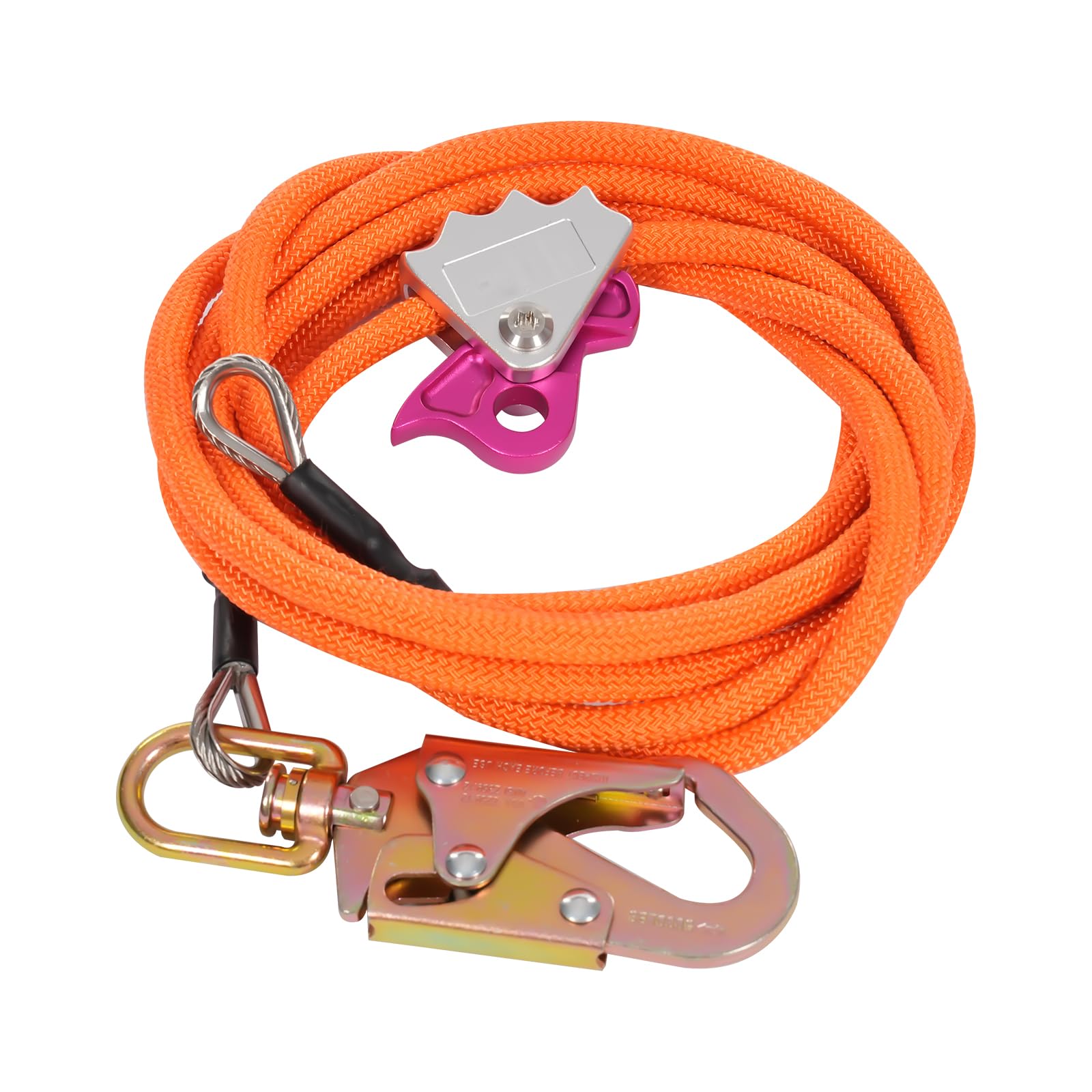 Steel Wire Core Flip Line Kit, Professional Safety Sling Device, Wire Core Flipline Set with Triple Lock Carabiner and Steel Swivel Snap Wire for Climbing, Roofing, Rescue (1/2in*16ft)