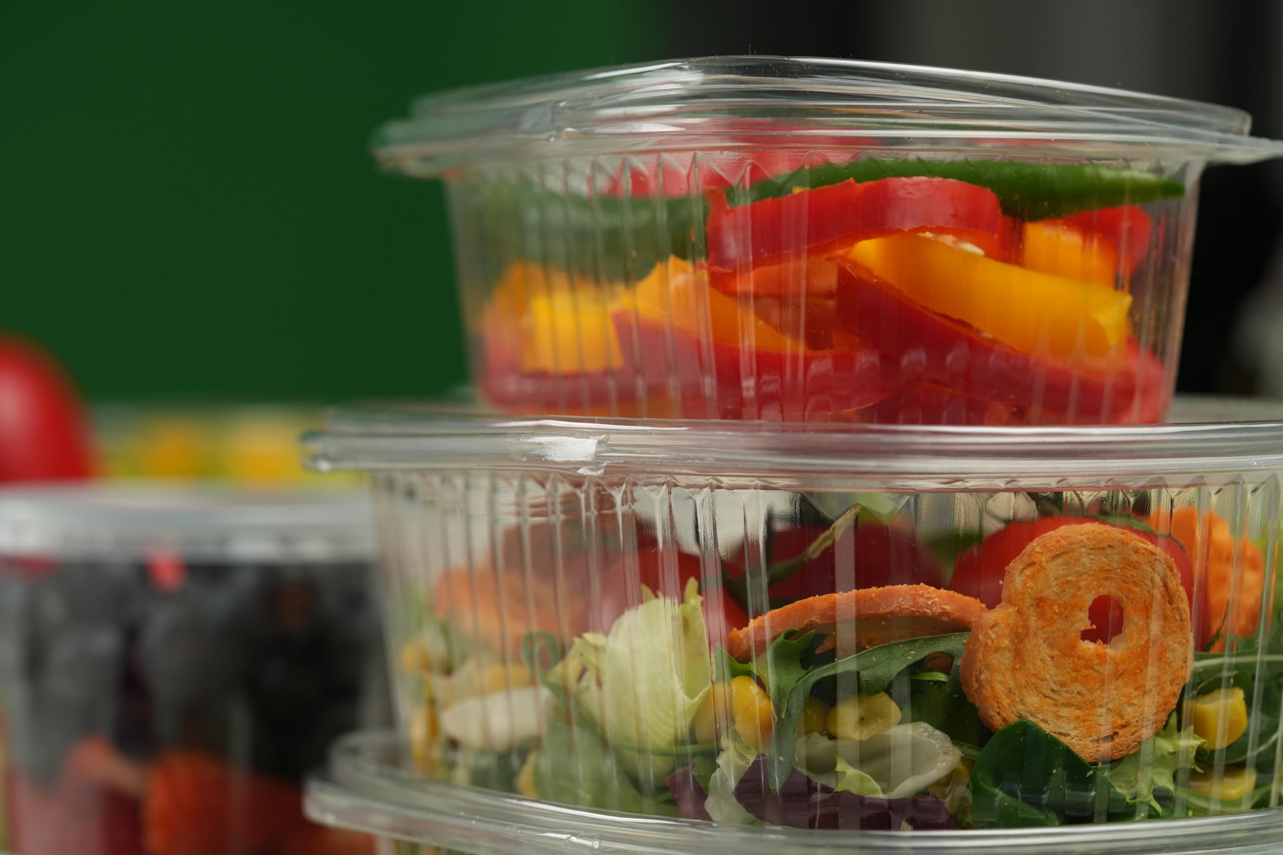 Commerline Recipientes de plástico con tapa, 1000 ml, 500 unidades, cuencos plegables | Caja de plástico transparente de polipropileno desechable con tapa, bandeja de plástico, caja rectangular para comida