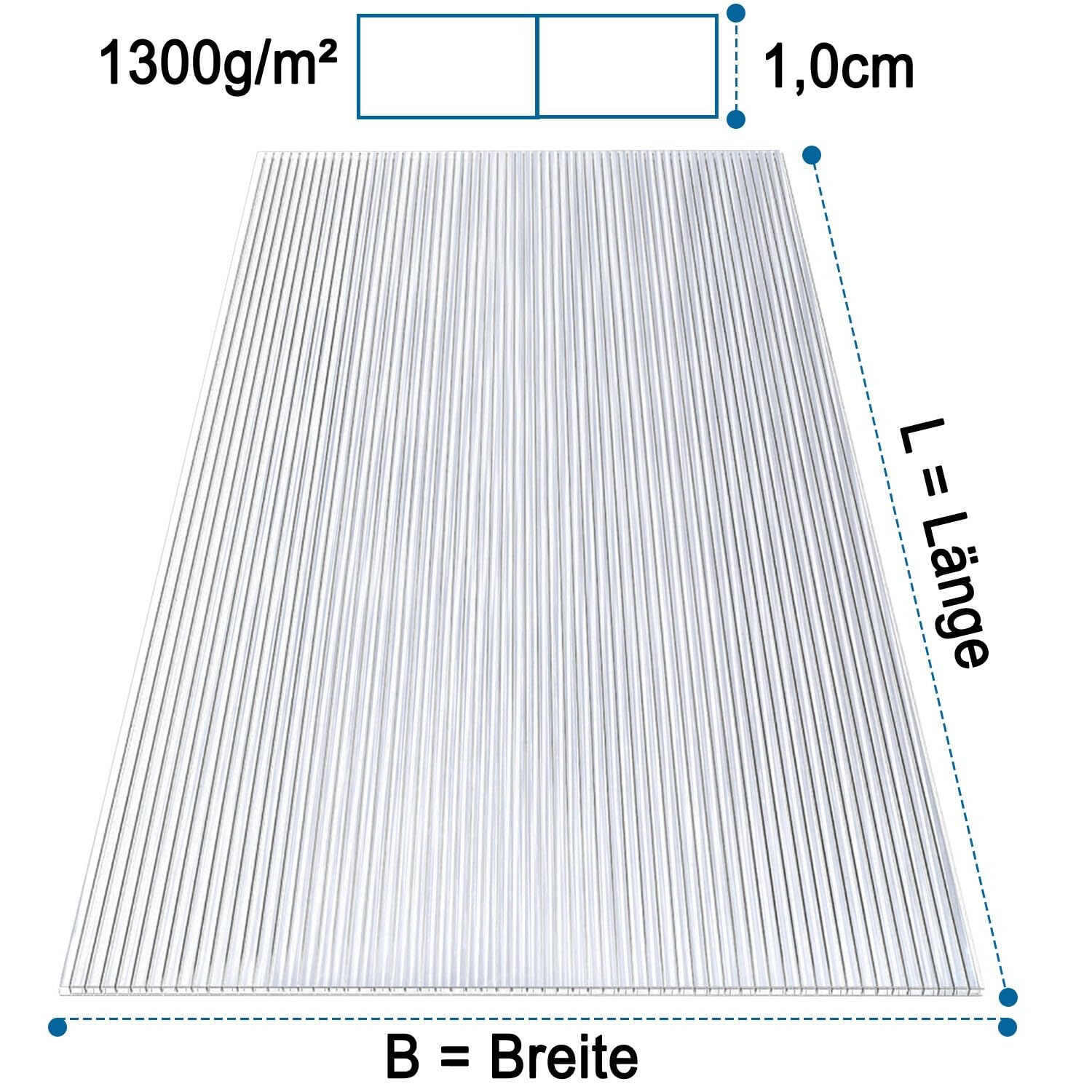 AtHaus® Polycarbonat Hohlkammerstegplatten - Zuschnitt nach Maß - 1400 x 695 mm - 10 mm Stärke - UV-beständig, wetterfest & transparent - Stoßfeste Doppelstegplatte als Gewächshausplatte
