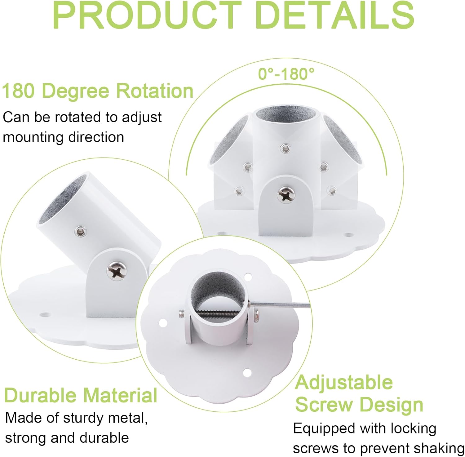Flower-Shape Shower Curtain Rod Bracket, 2Pcs Telescopic Metal Shower Drape Rod Swivel Flange Curtain Pole Wall-Mount Bracket (White,26mm)