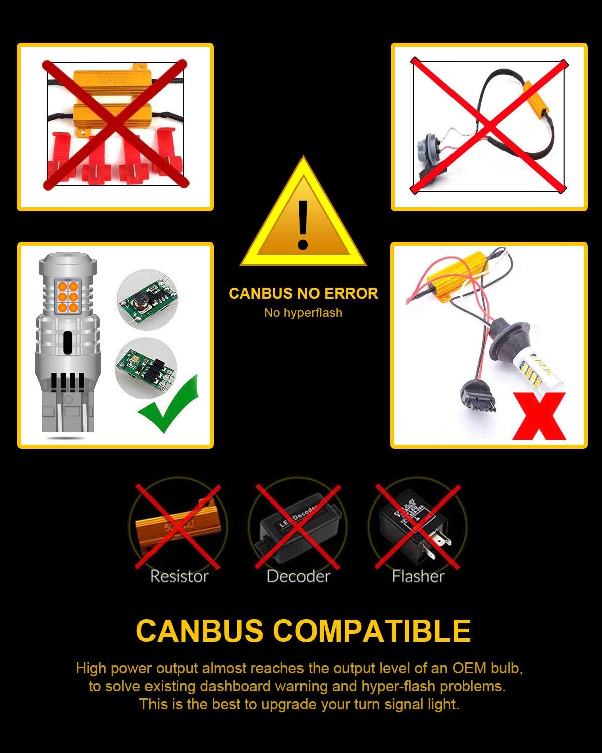 KATUR 7443 T20 992 W21/5W LED Bulbs Canbus Error Free Super Bright 12pcs 3030 & 8pcs 3020 Chip Replace for Turn Signal Reverse Brake Tail Stop Parking RV Light,Amber Yellow(Pack of 2)
