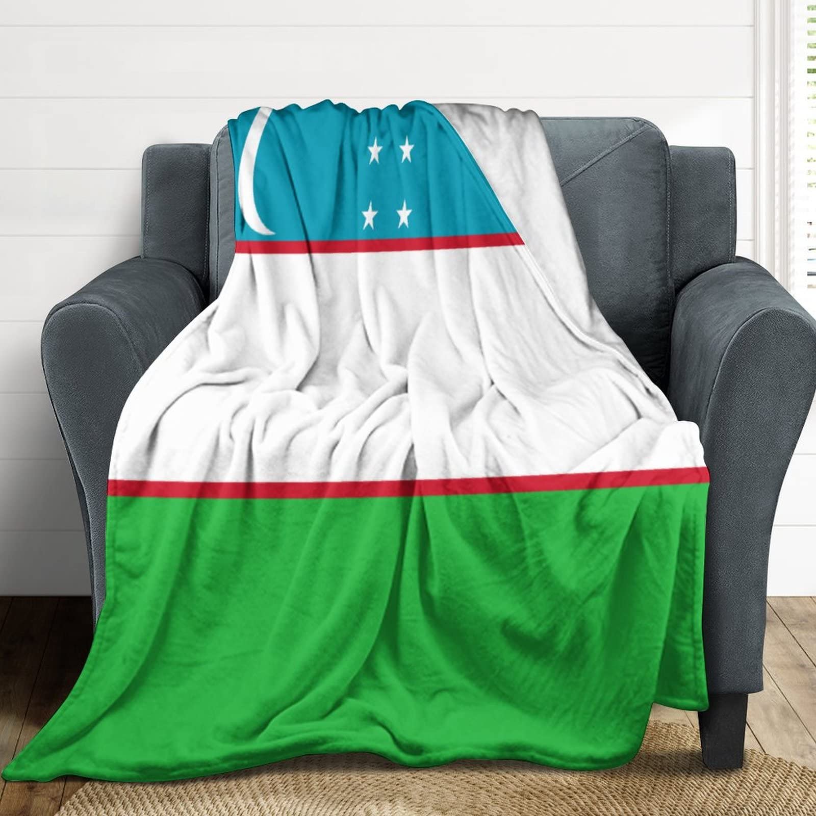 Couverture drapeau Ouzbékistan en flanelle douce chaude pour salon et voyage 152x203cm