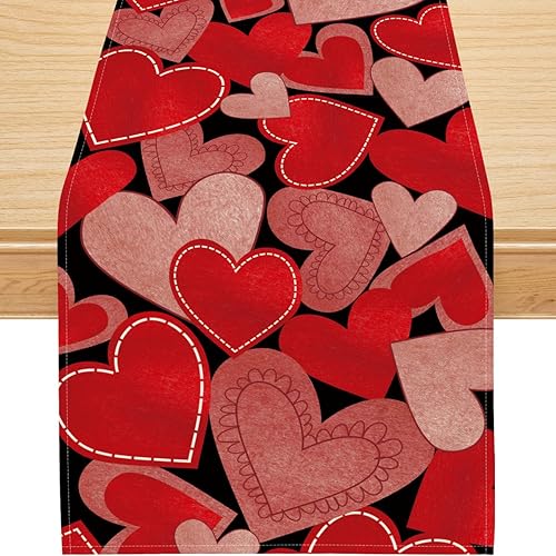 Siilues Camino de mesa de San Valentín, corazón de amor, decoración del día de San Valentín, camino de San Valentín para mesa, decoración de