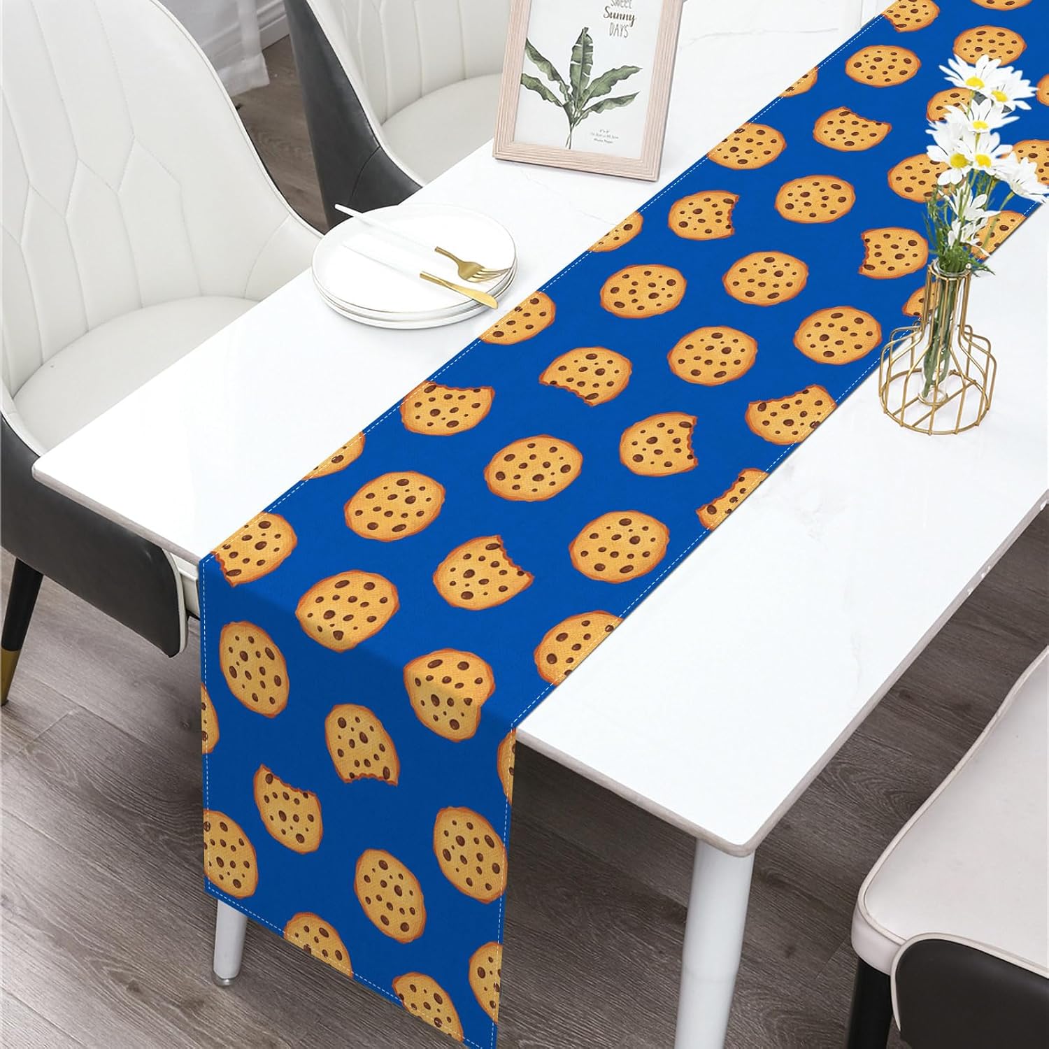 Cookie Table Runner Chocolate Chip Cookie Themed Birthday Party Milk and Cookie Decoration Afternoon Tea Dining Room Home Kitchen Table Decor