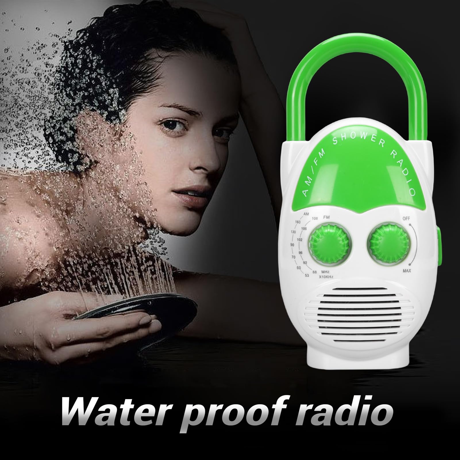 ASHATA Radio de Douche Portable AM ​​/ FM, Radio de Salle de Bain Suspendue avec Haut-Parleur intégré, Volume Réglable, Batterie Fonctionnant pour la Cuisine, Extérieur