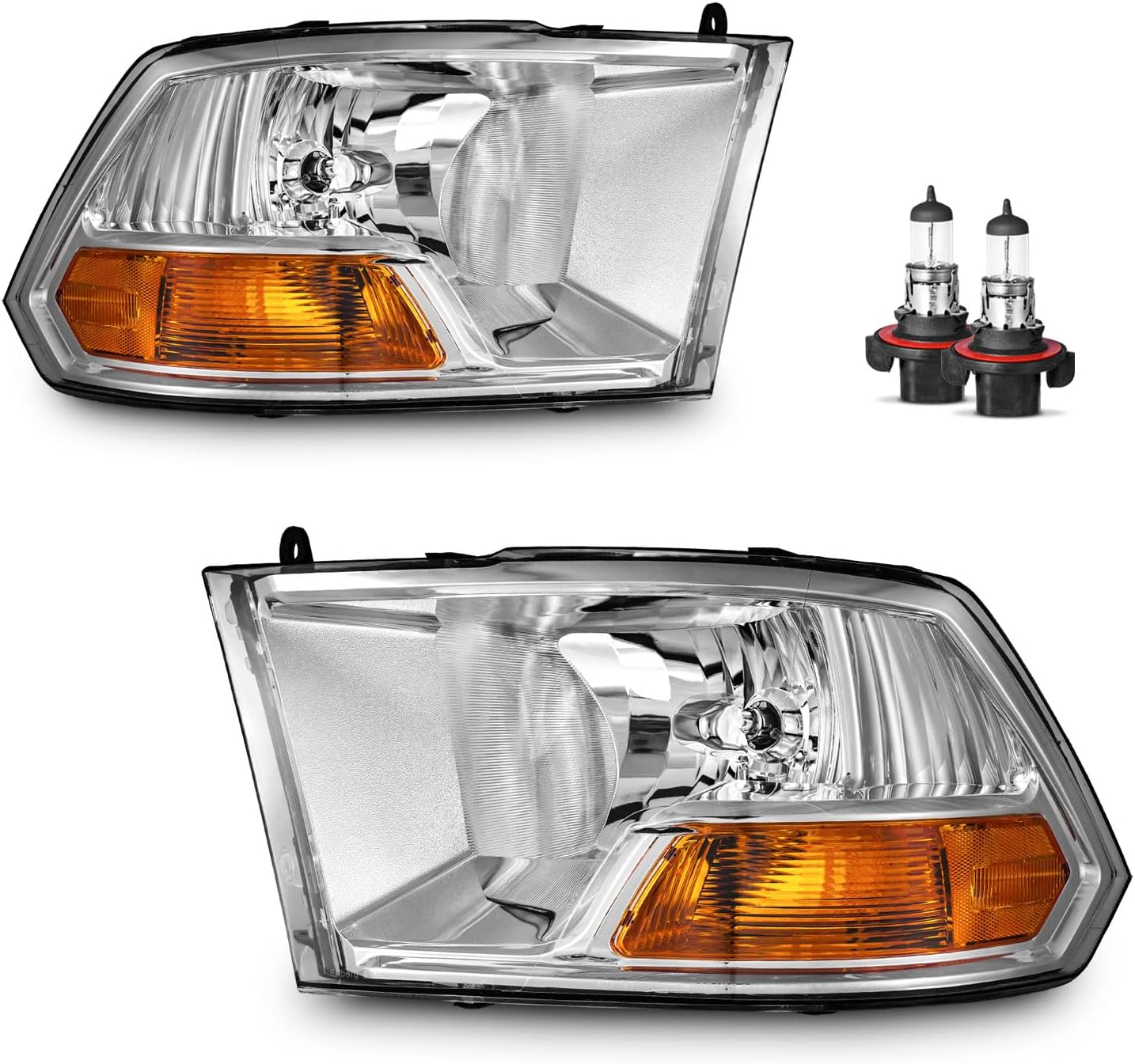 Headlights Assembly for 2009-2012 Dodge Ram 1500 for 2010-2012 Dodge Ram 2500 3500 Chrome Housing(Does NOT fit Quad Beam Headlight Models)