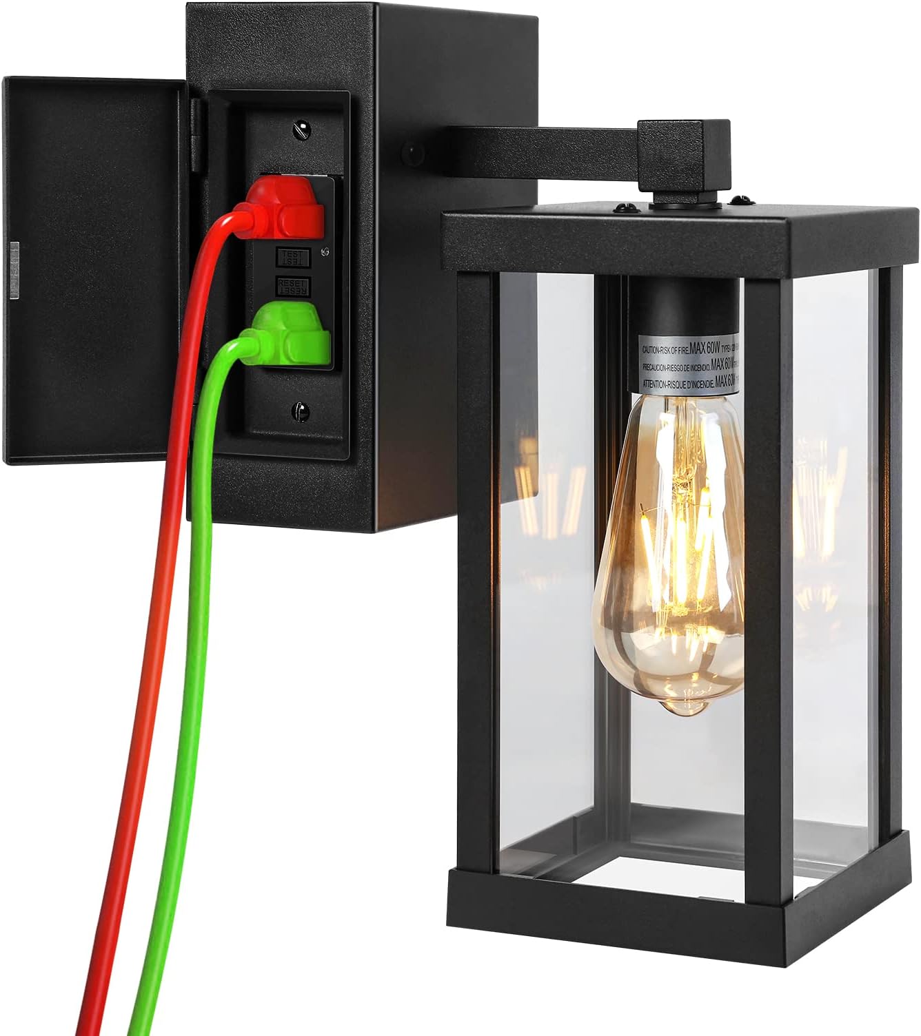 TOPKDA Outdoor Wall Lights with GFCI Outlet, Waterproof Exterior Light