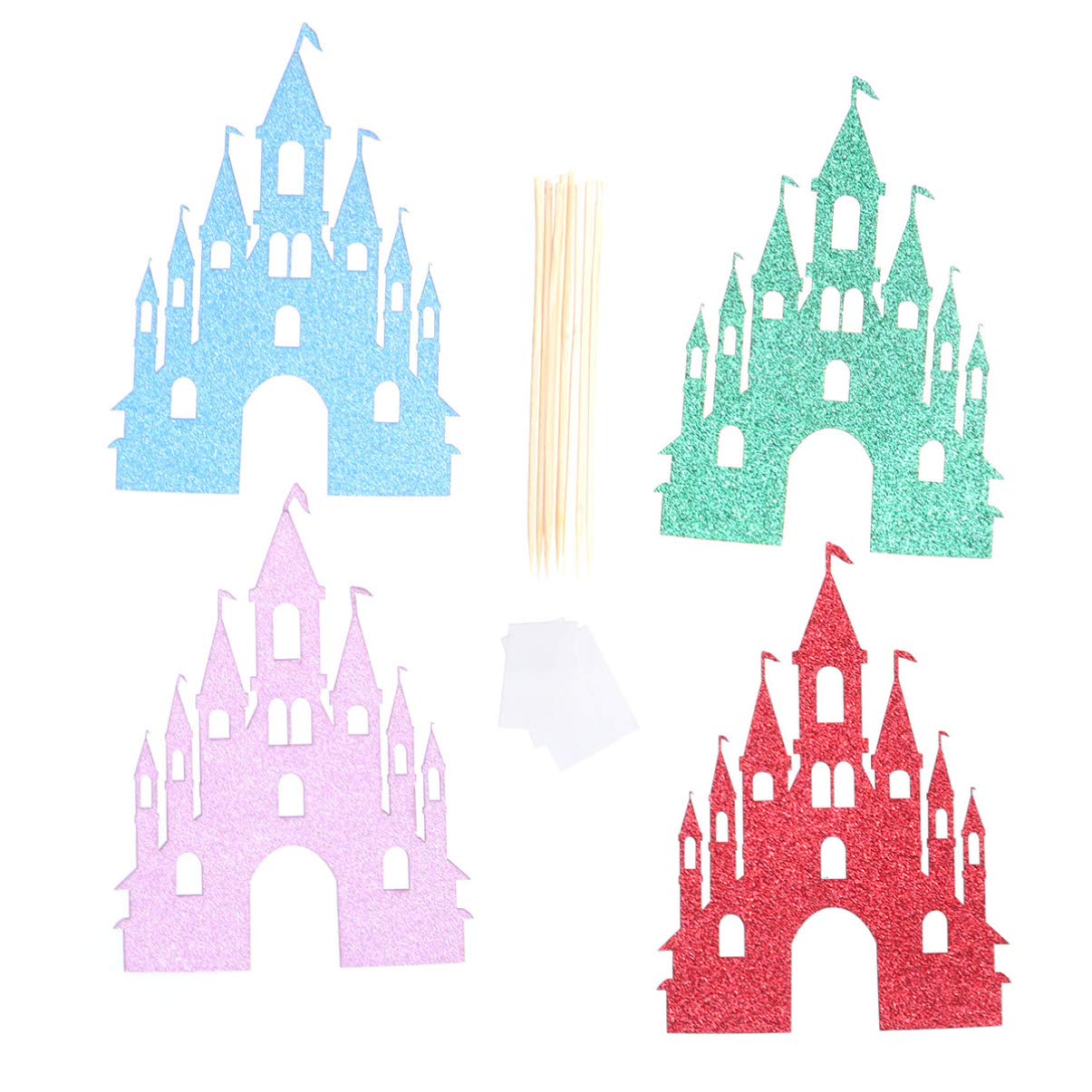 12Pcs Glitter Castle Cake Topper Castle Cupcake Toppers Girl Theme Cake Decor Topper Cupcake Baking Picks Castle Cupcake Inserted Pick for Baby Shower Princess Prince Kids Birthday