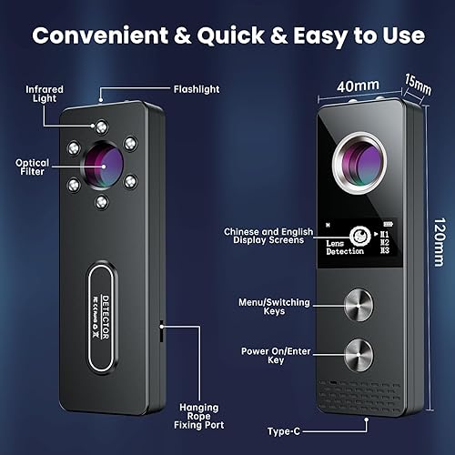 Miniatura 7 de Detectores de cámara oculta mejorados 7 en 1 con detección alimentada por IA, pantalla OLED, 7 modos, antirrobo, para hotel, oficina, baño, viajes,
