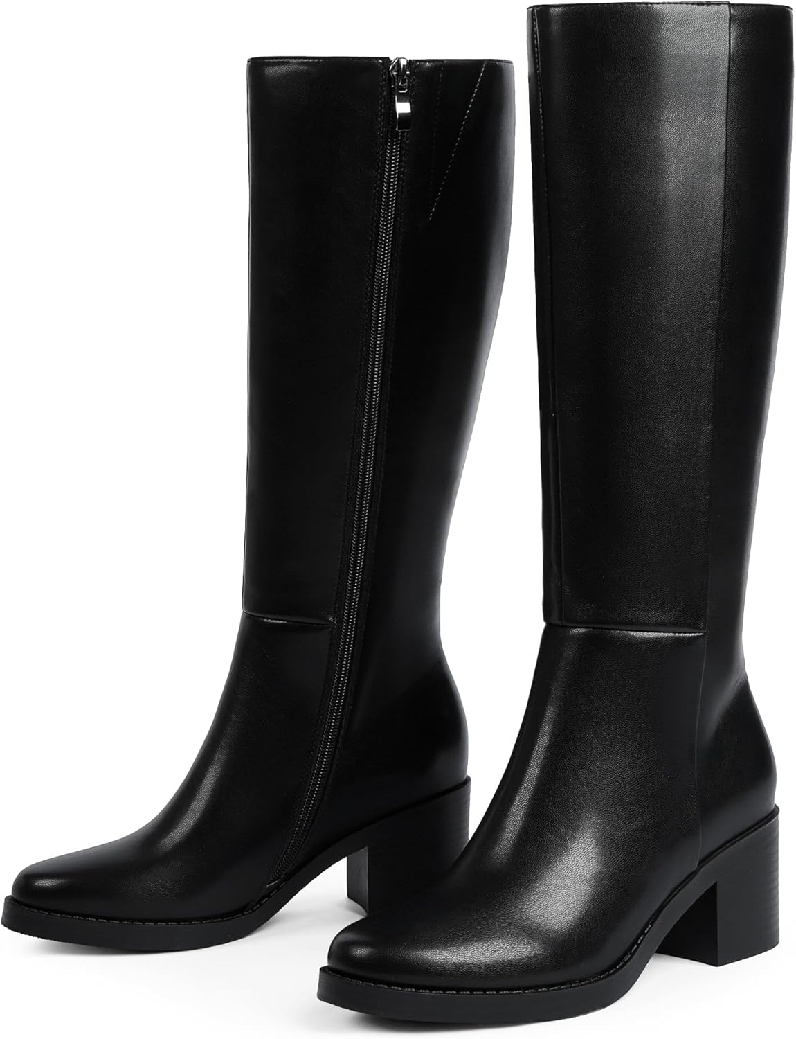 Knee High Boots for Women 2.56" Chunky Heel Round Toe Side Zipper Fall Winter Dress Tall Boots for Women - Image 4
