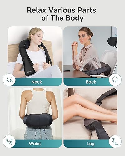 Miniatura 6 de Snailax Shiatsu Masajeador de cuello y espalda con calor, masajeador de cuello y hombros, almohada de masaje eléctrico de amasamiento profundo para