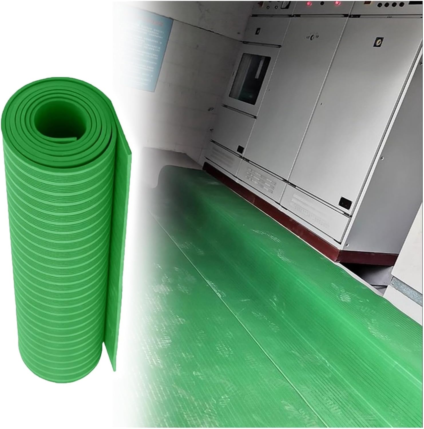 Cuttable Rubber Mat for Electrical Work, Distribution Room High Voltage Insulated Floor Mats, Large Non Slip Electrician Safety Operation Pad, 1/5" Thick 10000V Insulated(Green,3.3ft Wide x 13ft Long)