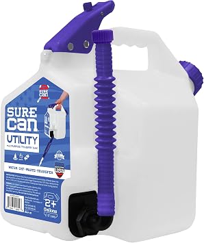 Surecan 2 Gallon Utility Container Transfer Tank - Versatile, Durable, Compact Outdoor Water Storage Tank and Beverage Dispenser White, SUR-20-U-1