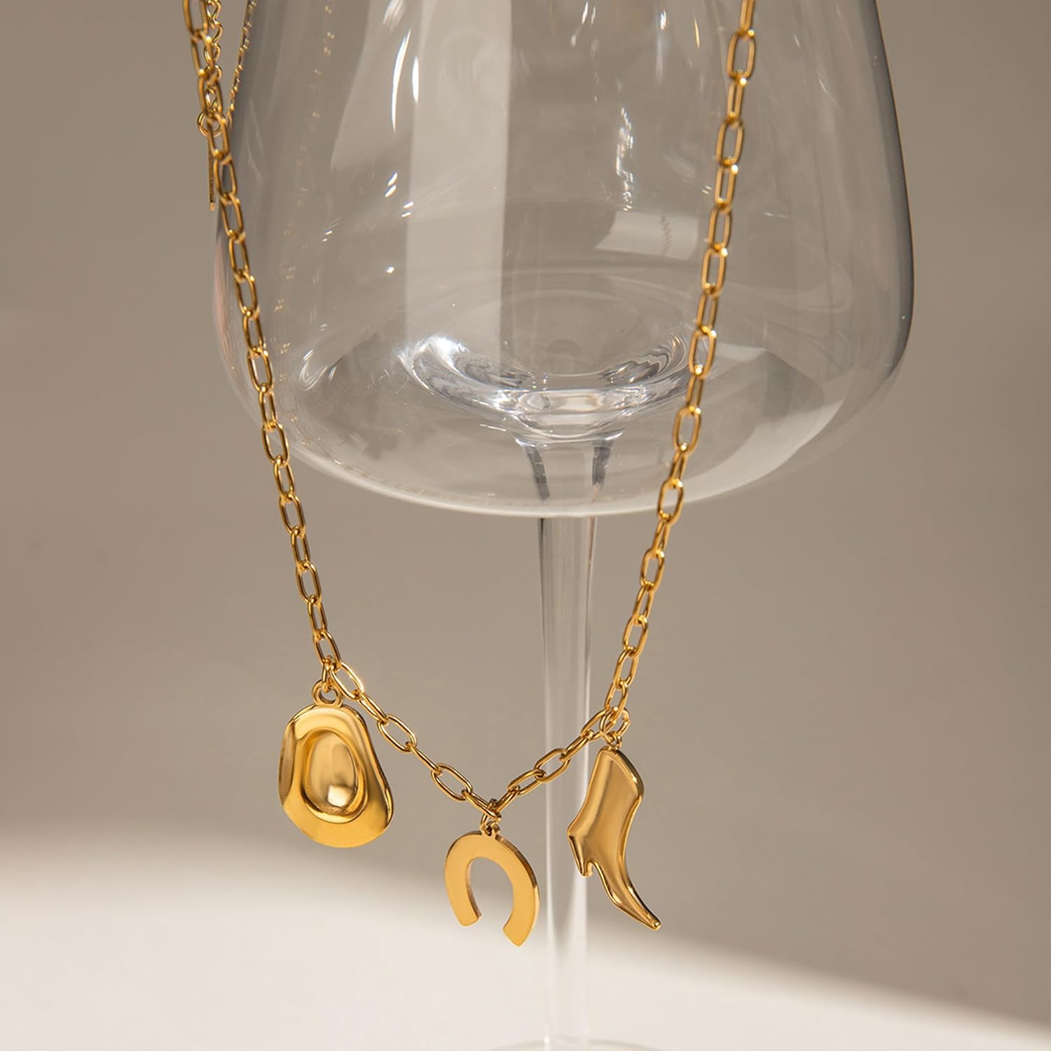 Western Cowboy Pendant Necklace, Gold Chain, Boot Horseshoe and Hat Charms, Adjustable Country Rodeo Jewelry for Women - Image 4