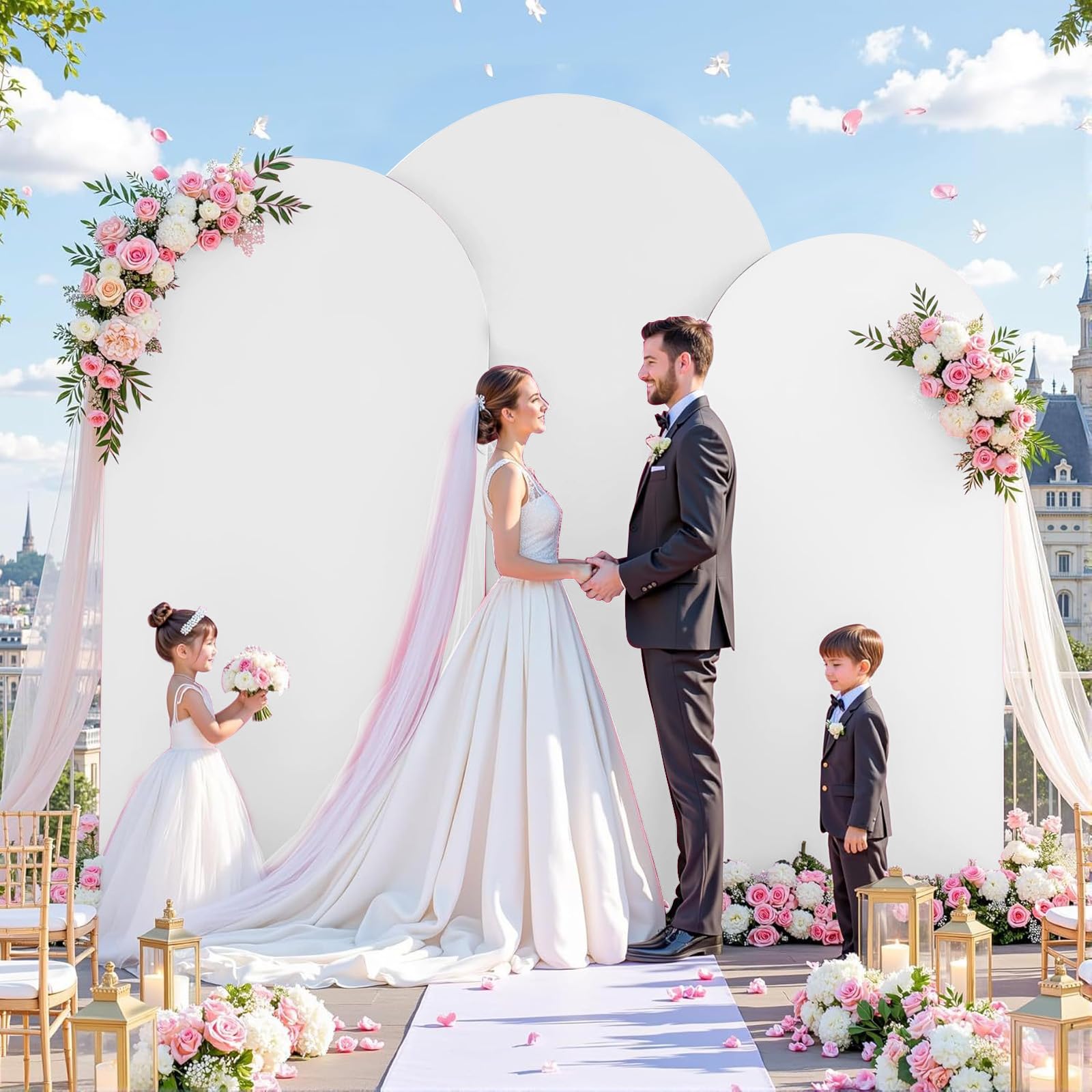 3 pezzi Cubierta de Arco de Boda,1.8M/2M/2.2M Cubierta de Soporte de Arco de Boda,Cubierta Elástica de Poliéster para Arco de Boda Fiesta Cumpleaños Ceremonia (Blanco)