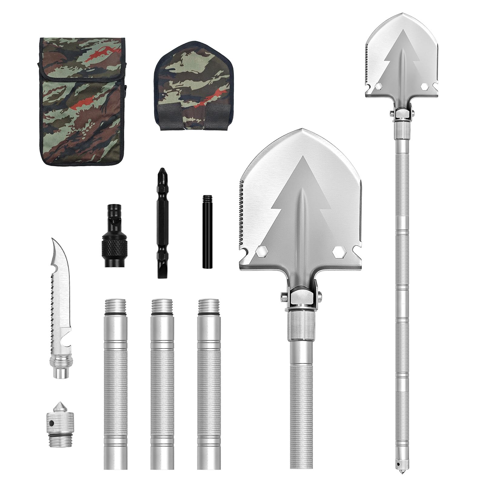 Pelle Pliante en Acier Carbone Haute résistance, Pelle de Survie Polyvalente, Pliable à 180 degrés pour Le Camping, Le Jardinage, la Plage, Le pelletage et Le déneigement (détachable)