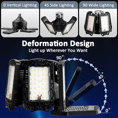 Miniatura 3 de FBIRUNYI Paquete de 2 luces LED de garaje 150 W 15000 lm 6500 K luces LED deformables de techo para garaje taller sótano enchufe de tornillo E26E27