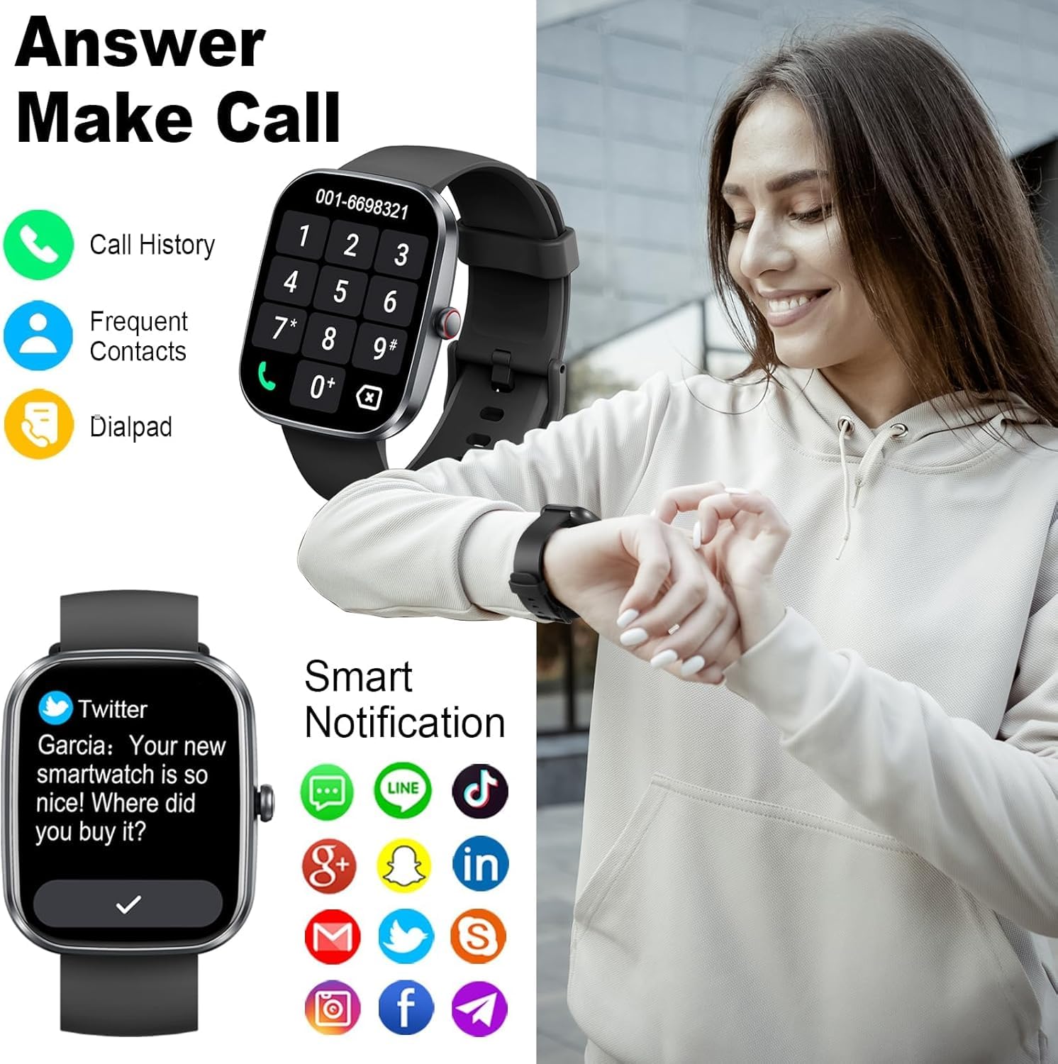 2026 Smartwatch voor heren en dames, 4,9 cm (1,91 inch