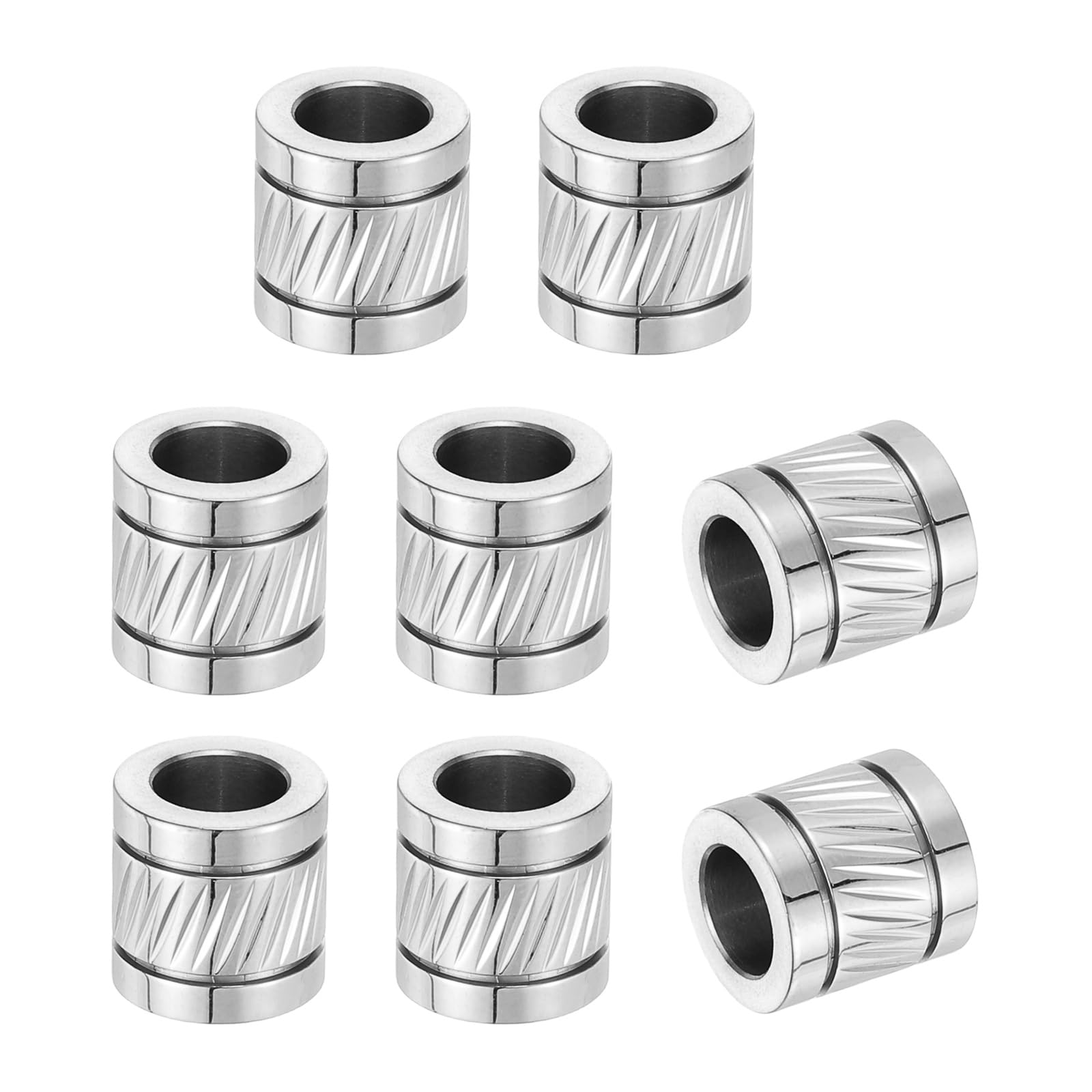 PATIKIL Stainless Steel Big Hole Paracord Column Beads 8pcs Grooved Tube Loose Column Spacer Beads 6mm Large Hole for DIY Bracelet Necklace Jewelry Making, Steel Gray