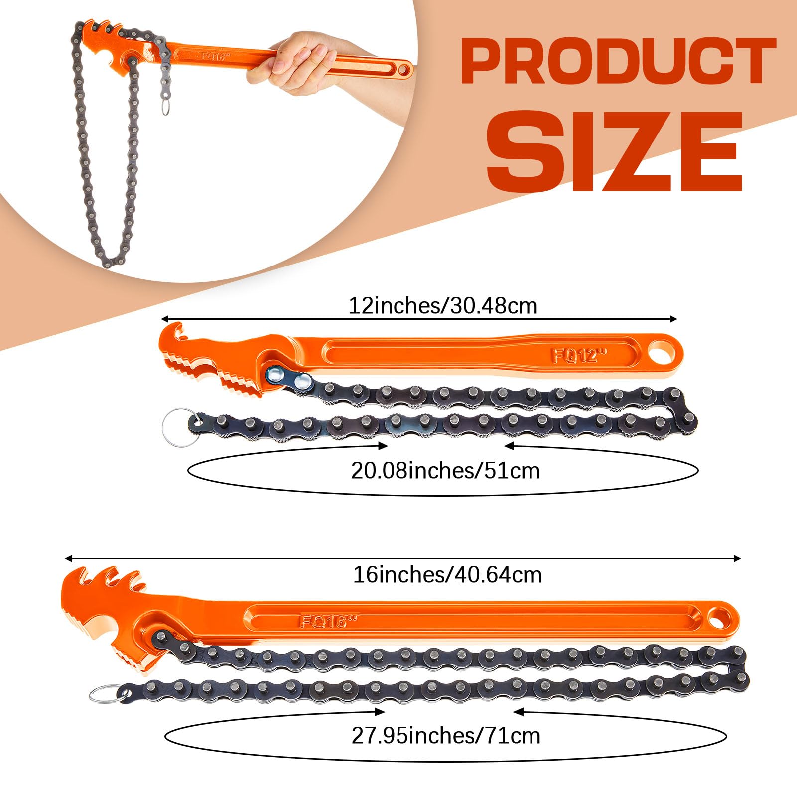 llaves de filtro de aceite de cadena grande con cadena reversible de 12 y 16 pulgadas, ajustable, de acero al carbono resistente, para accesorios de tubería, herramienta multiusos para trinquete (n